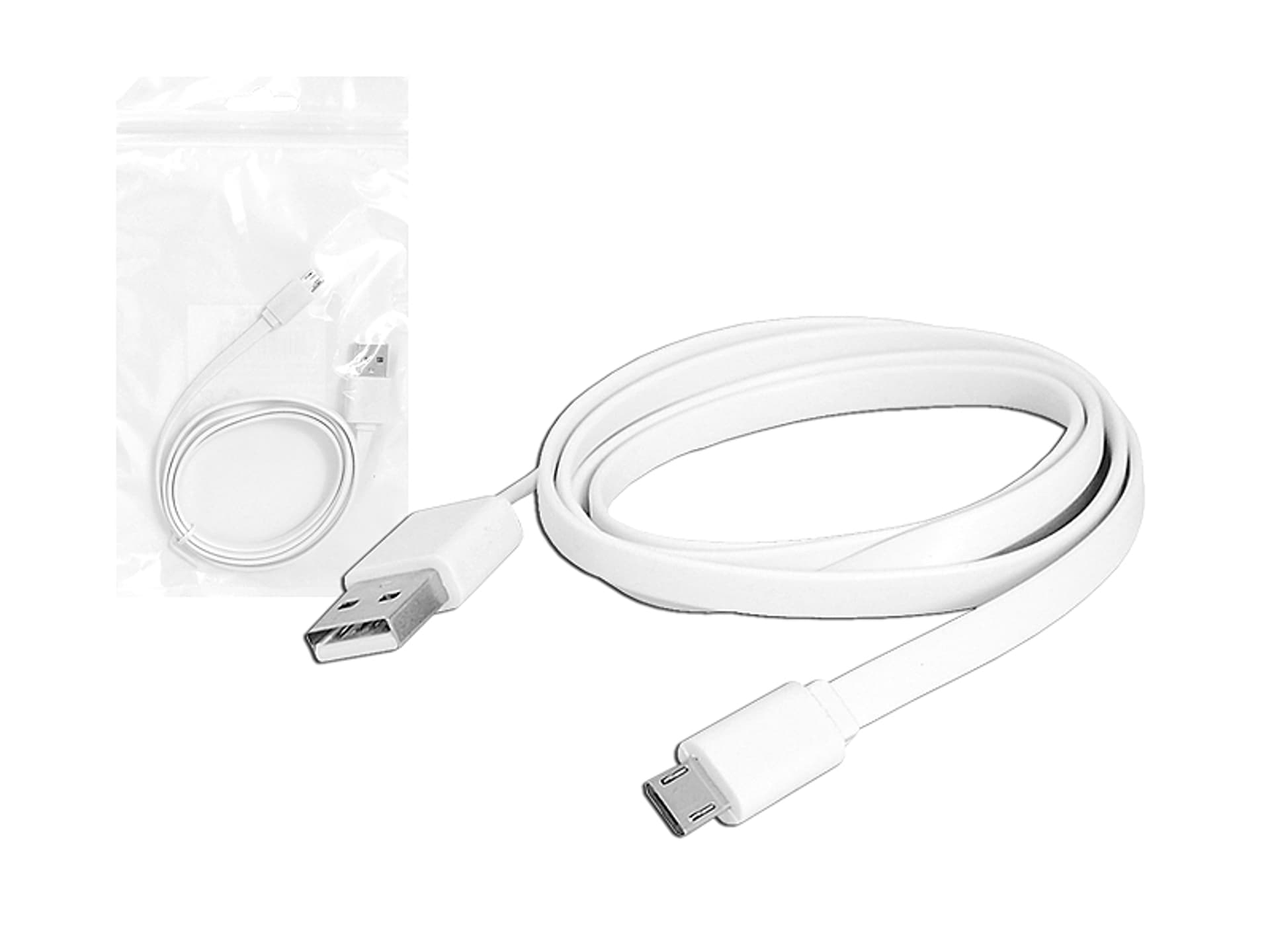 

1 szt. PS Kabel USB - microUSB 1m, płaski, biały.