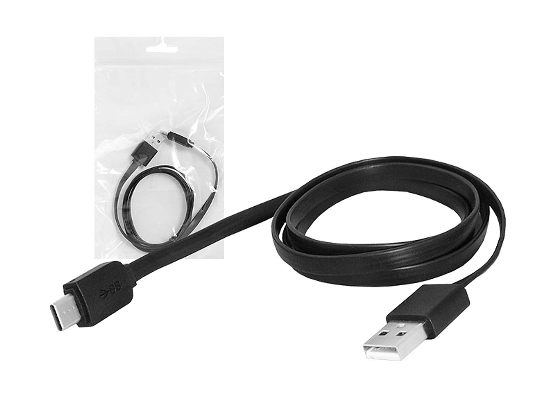

1 szt. PS Kabel USB - Type-C 1m, płaski, czarny.