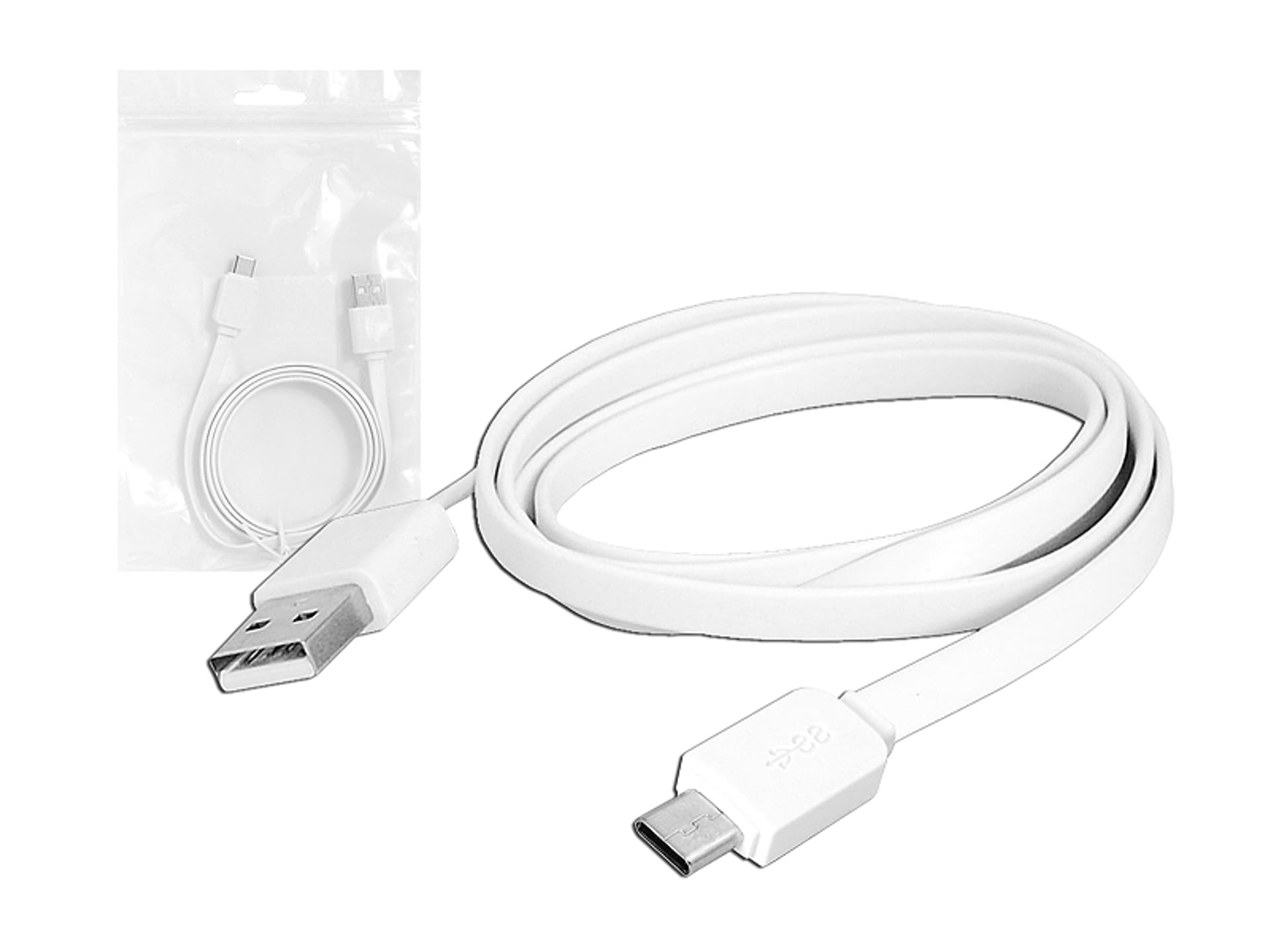 

1 szt. PS Kabel USB - Type-C 1m, płaski, biały.