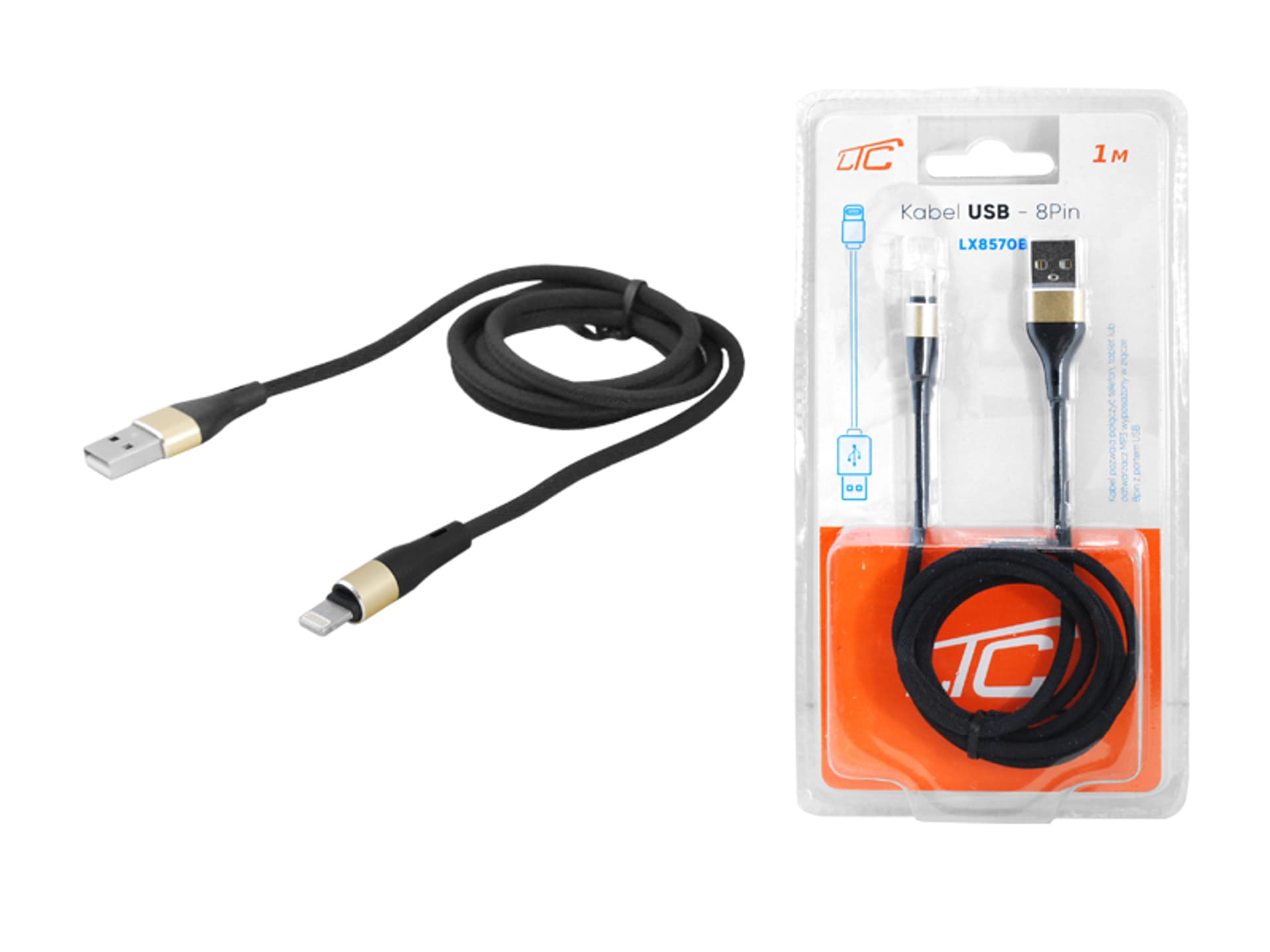 

1 szt. PS Kabel USB - IPHONE 8pin, 1m, czarny.