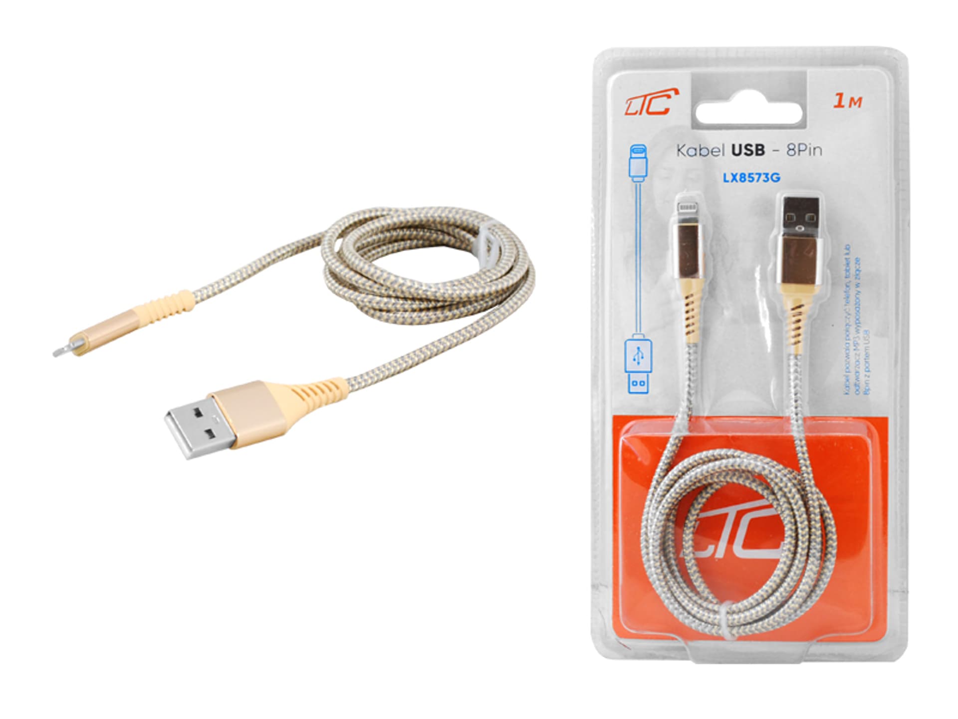 

1 szt. PS Kabel USB - IPHONE 8pin, 1m, złoty.