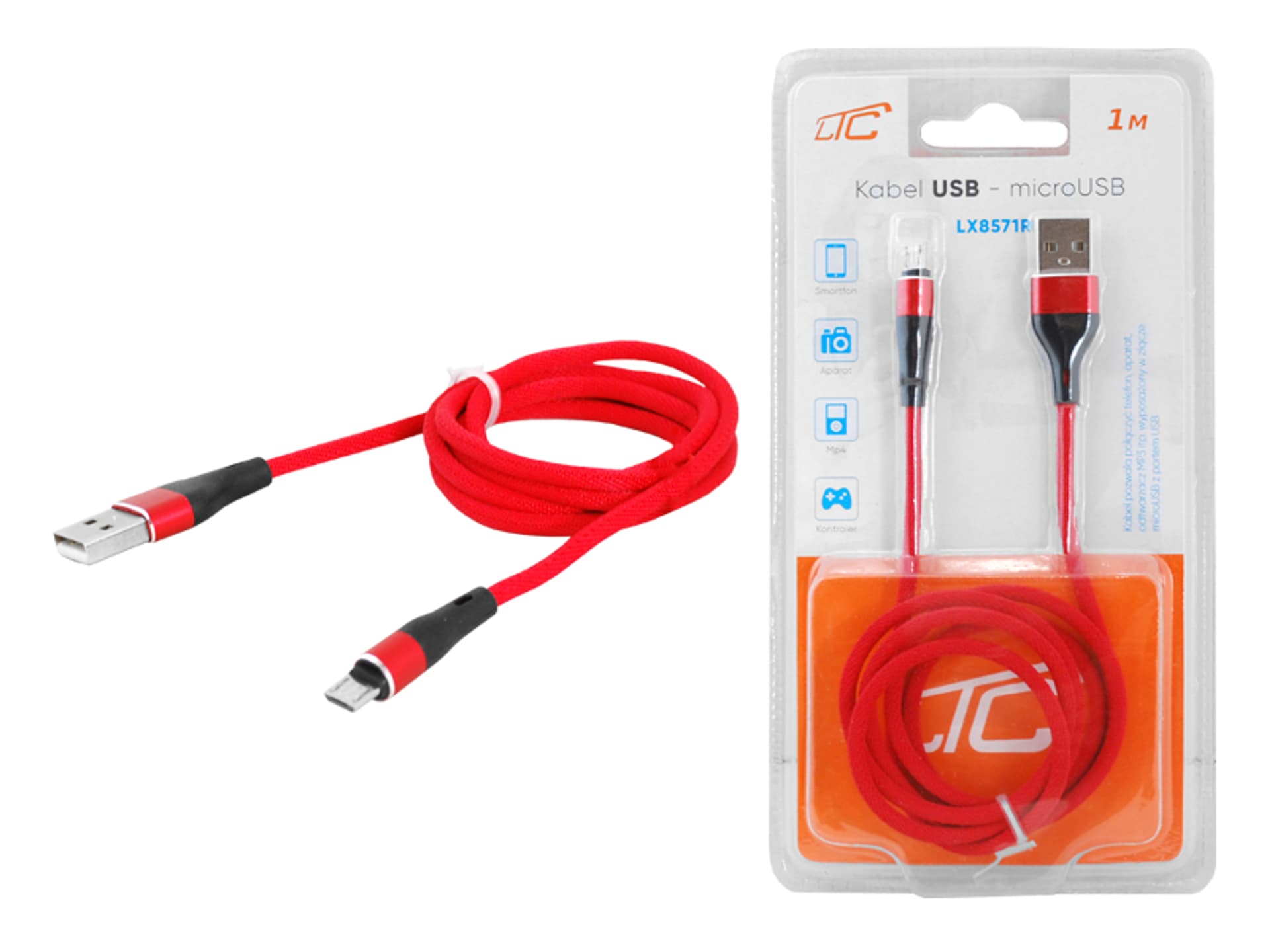 

PS Kabel USB - microUSB 2m czerwony. (1LM)