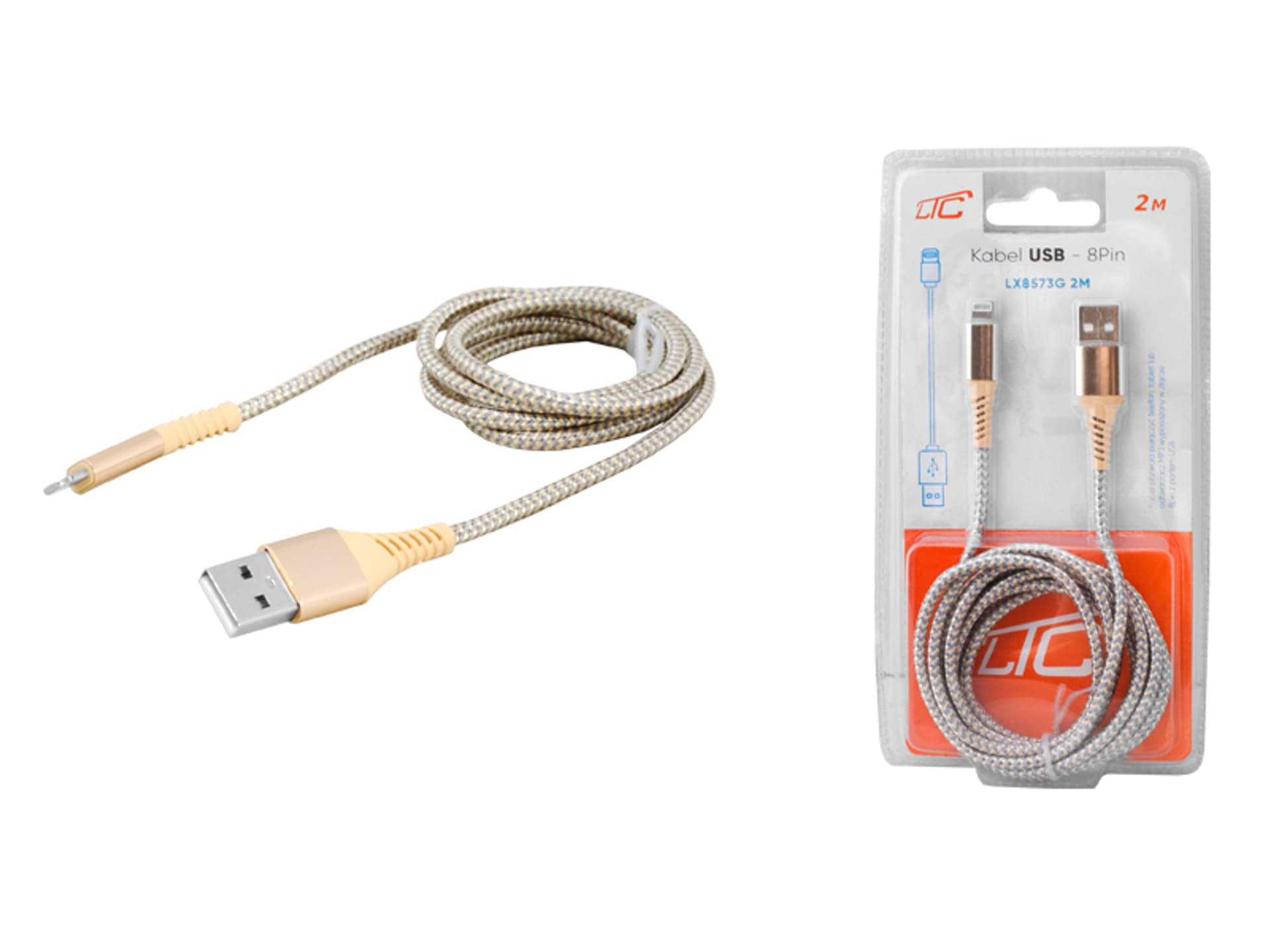 

PS Kabel USB - IPHONE 8pin 2m złoty. (1LM)