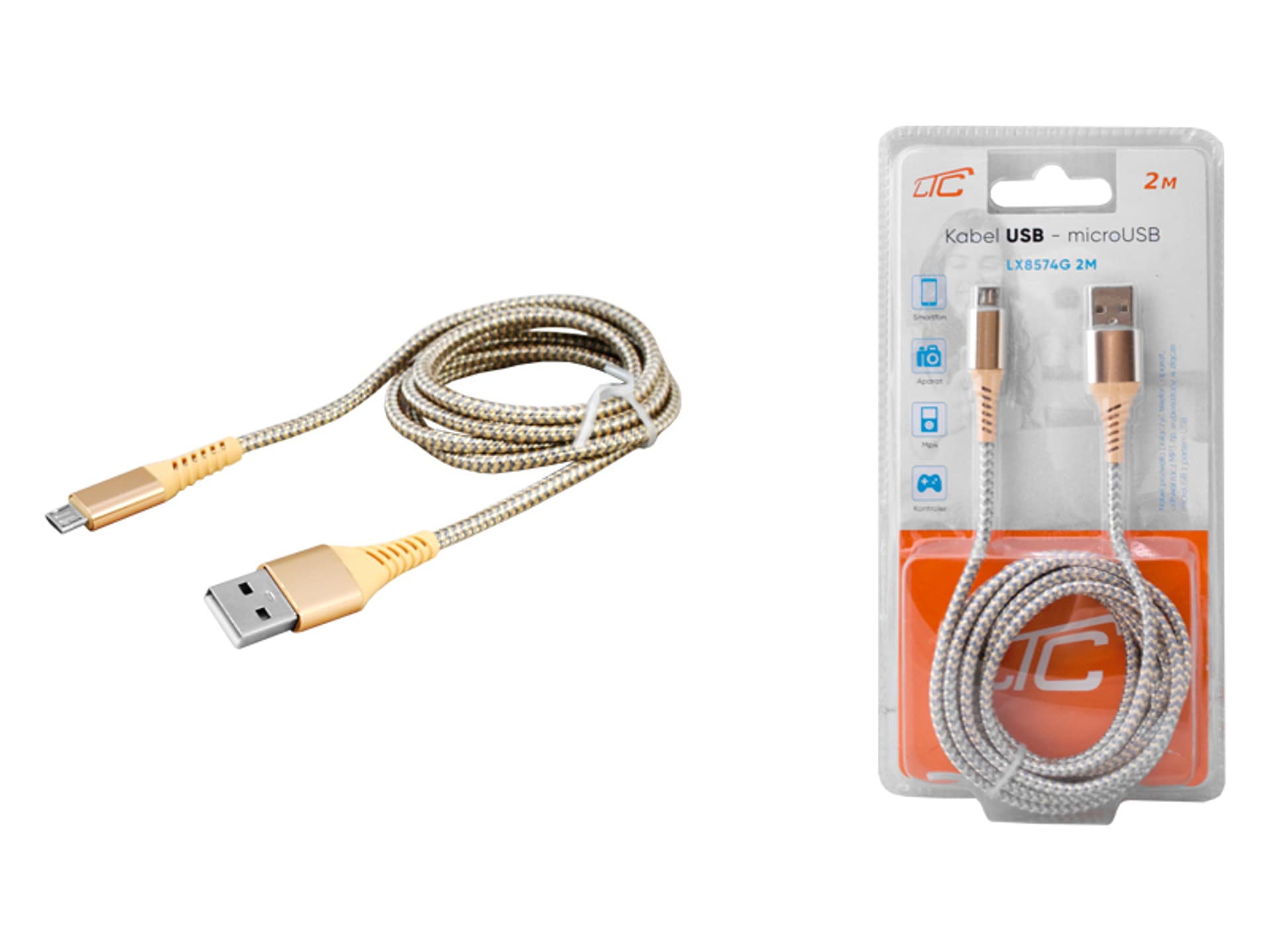 

PS Kabel USB - microUSB 2m złoty. (1LM)