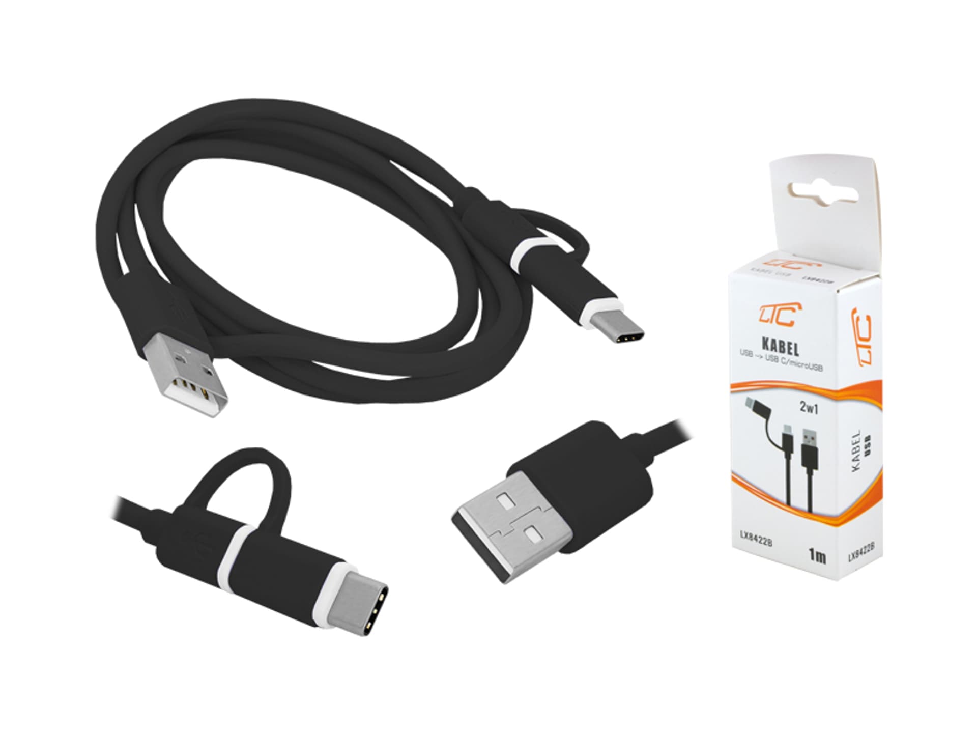 

1 szt. PS Kabel USB - USB Type-C / microUSB 2w1, czarny.