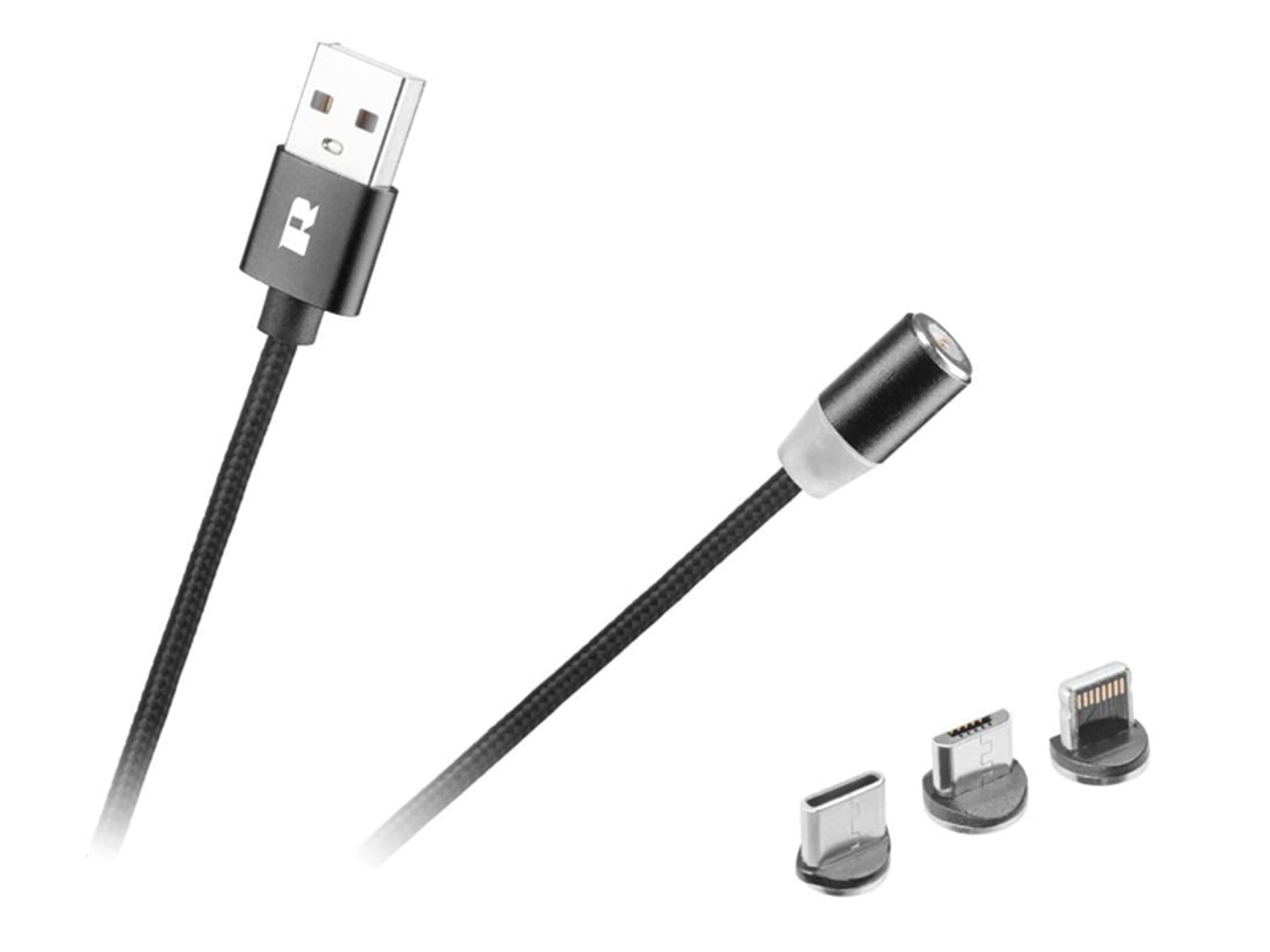 

Kabel USB magnetyczny 3w1 microUSB, USB typu C, Lightning 100 cm czarny