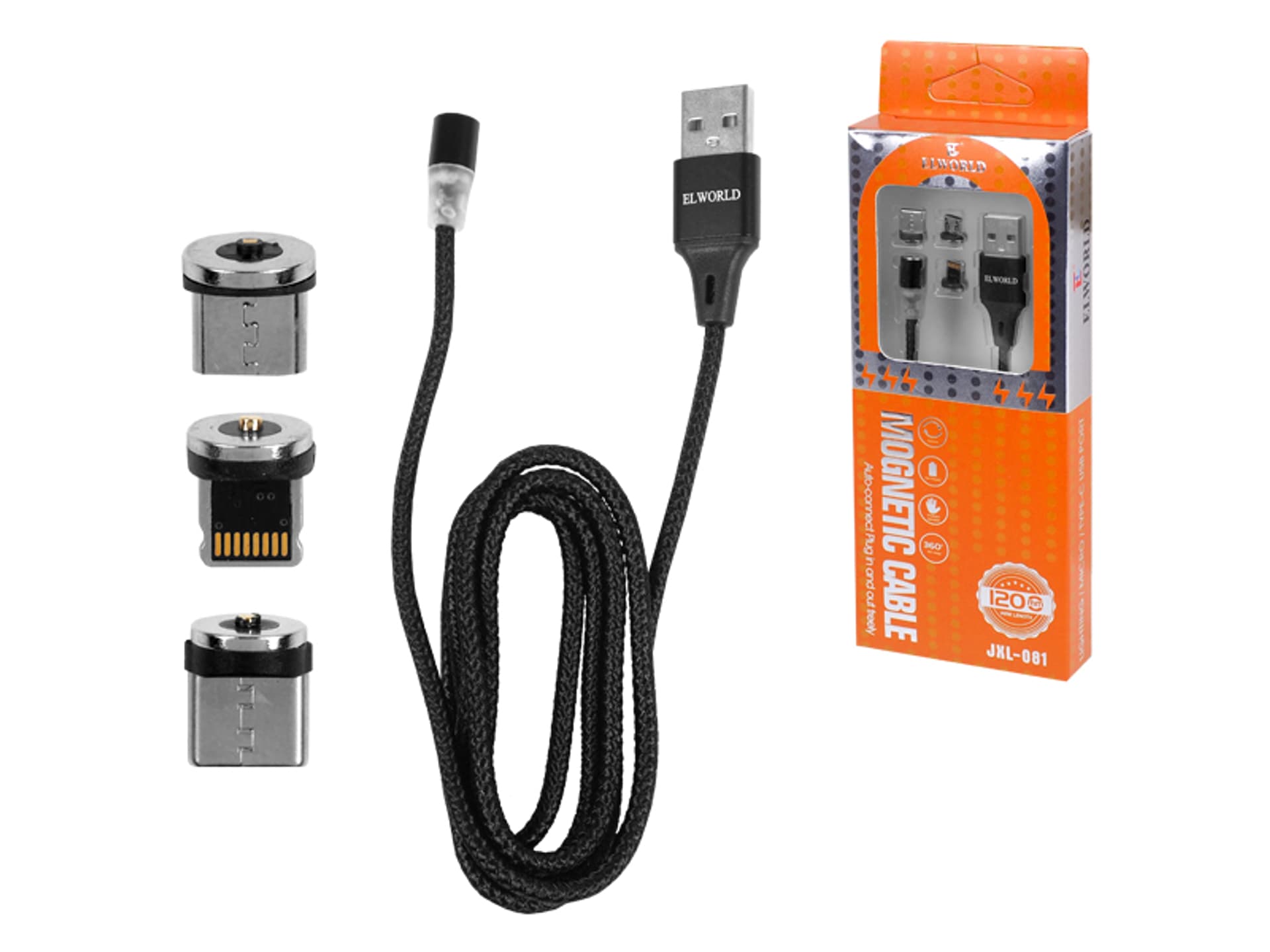 

PS Kabel USB JXL-081, magnetyczny, 3w1 micro USB/TypeC/iPhone, 1,2 m, 360, czarny. (1LM)