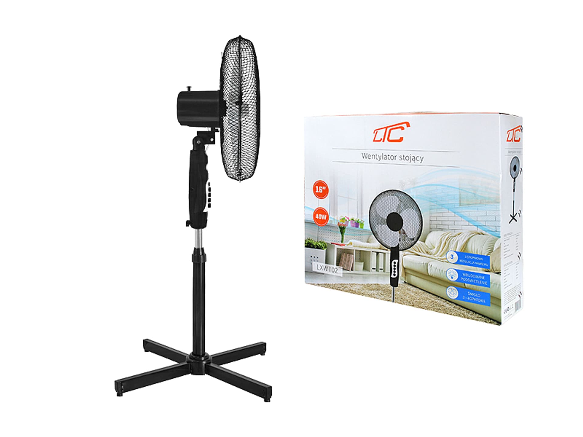 

PS Wentylator stojący LTC WT02 40W, 16``, czarny. (1LM)