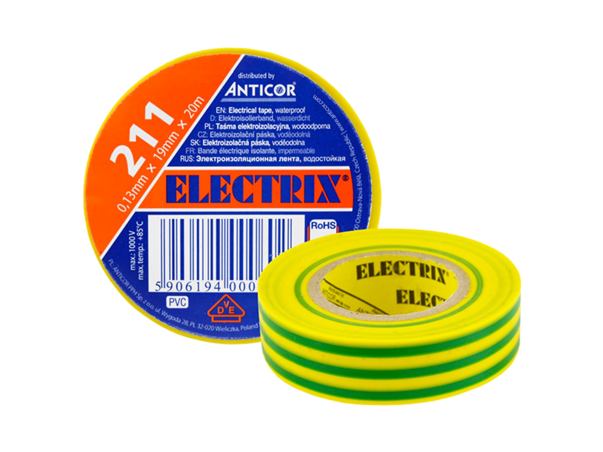 

Taśma Electrix 211 PCV, zielona, 19 mm x 20 m. (1LM)