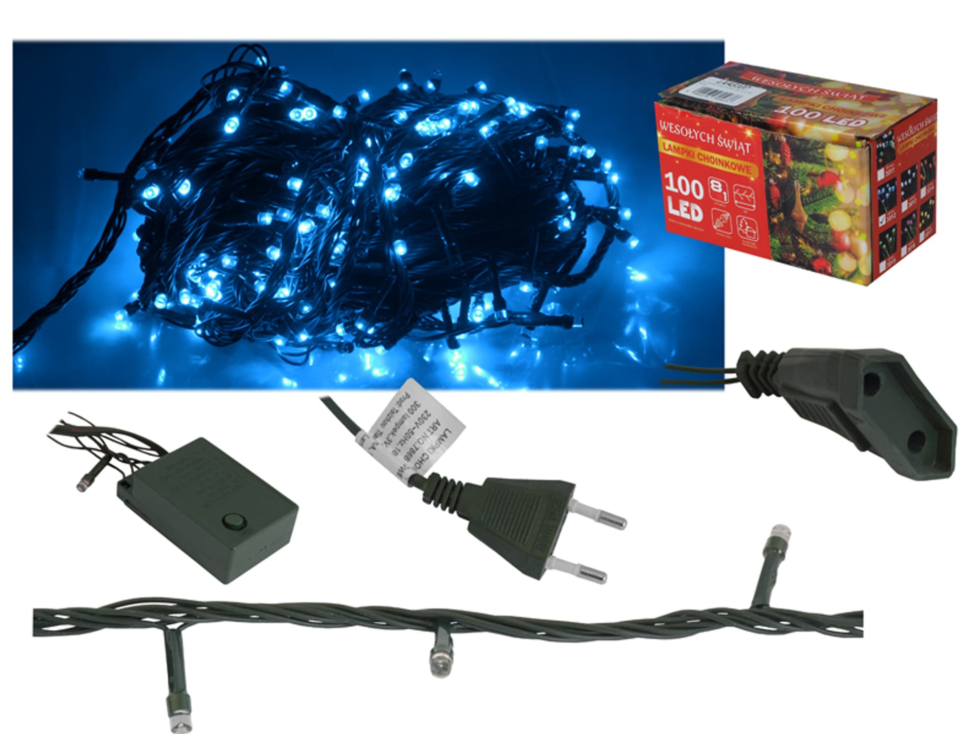 

1 szt. PS Lampki choinkowe 100 LED, niebieskie.
