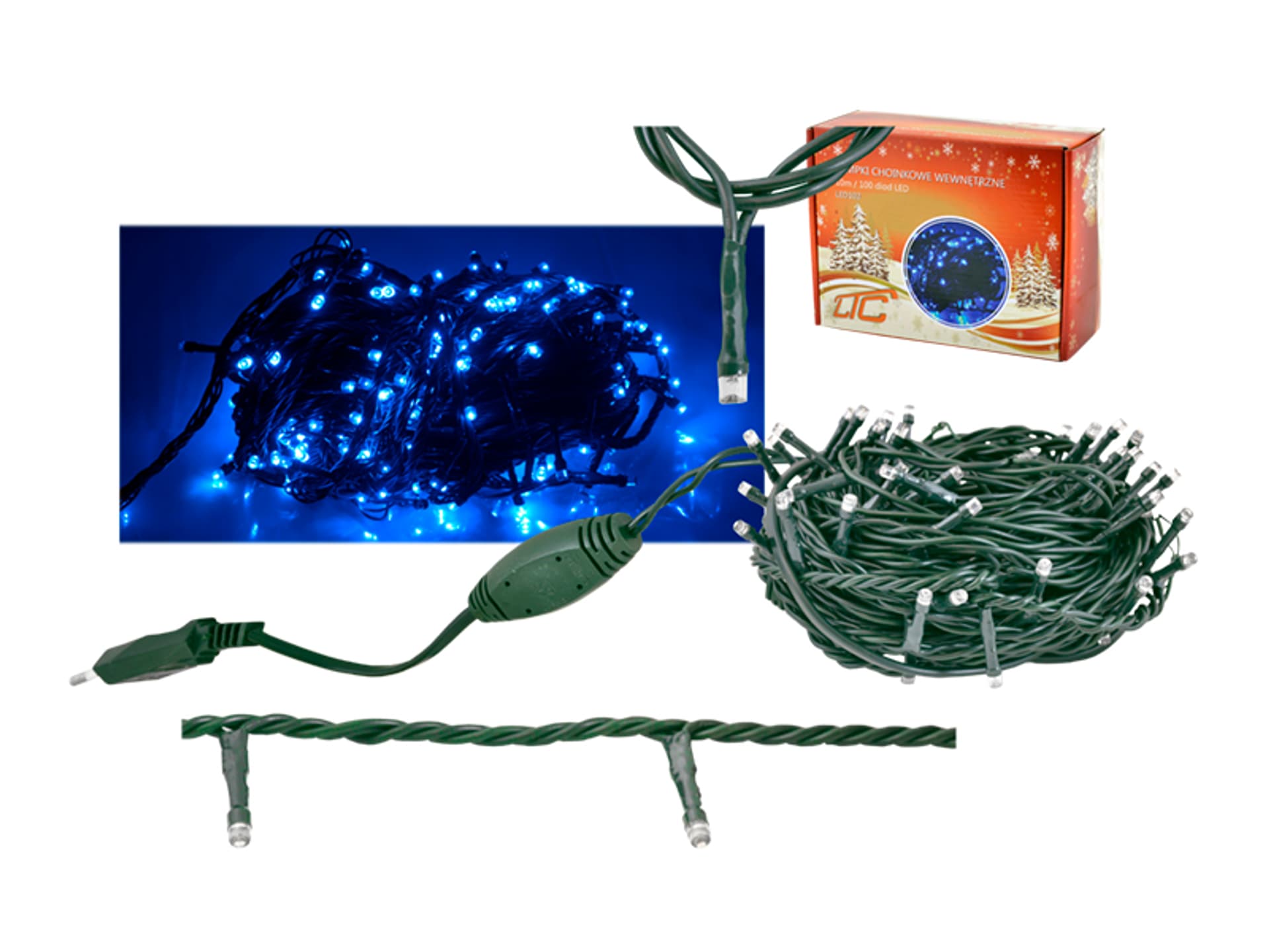 

1 szt. PS Lampki choinkowe 100LED, 10m, niebieskie, wewnętrzne, IP20, 230V.