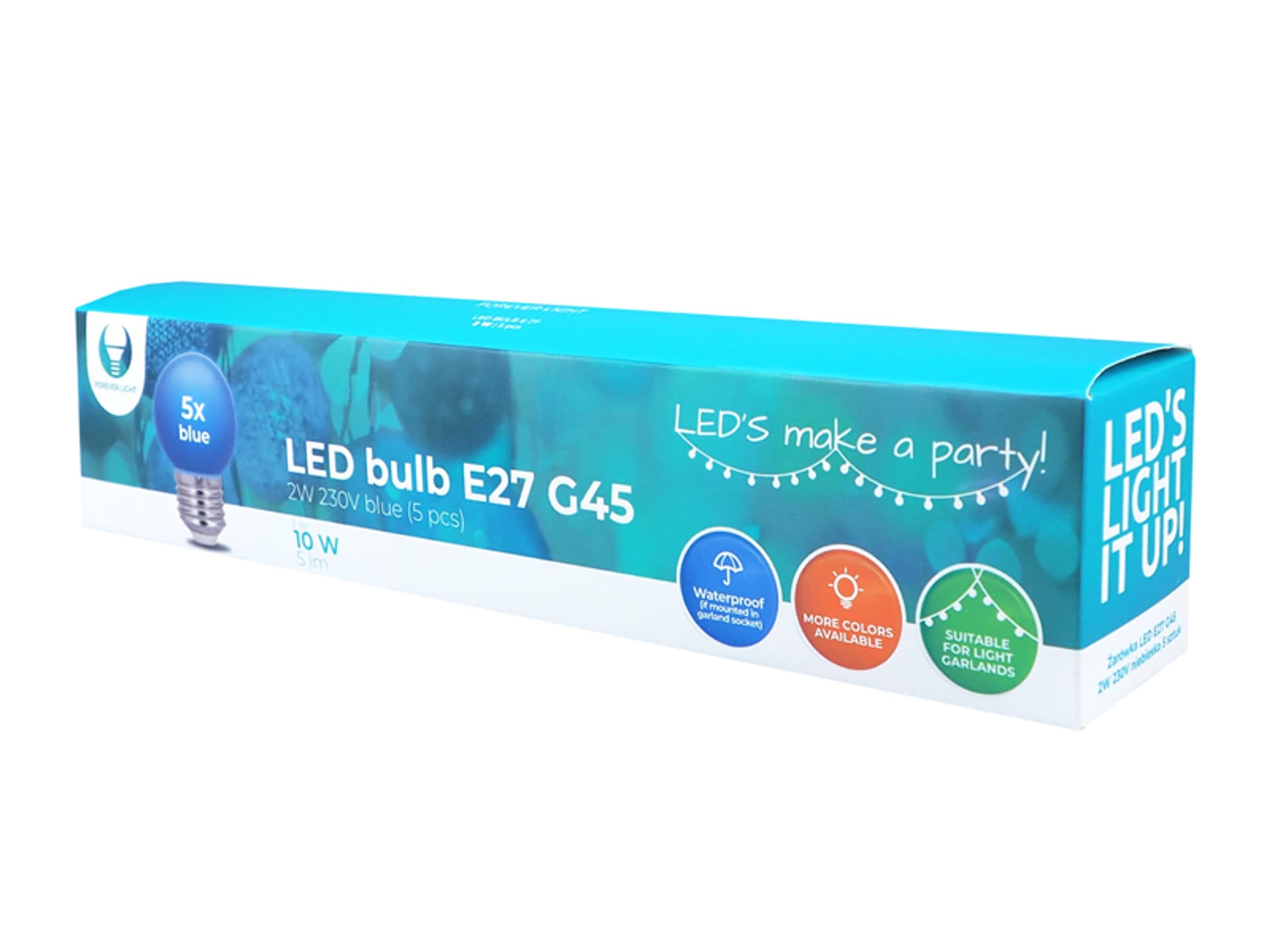 

1 kpl. Zestaw żarówek LED E27/G45/2 W, girlanda świetlna ogrodowa, niebieska, 5szt.