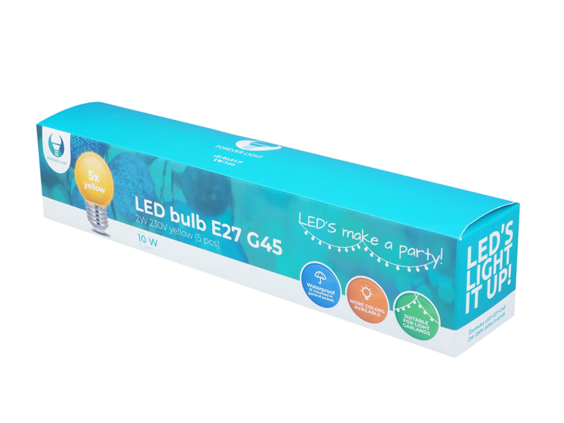 

1 kpl. Zestaw żarówek LED E27/G45/2 W, girlanda świetlna ogrodowa, żółta, 5szt.