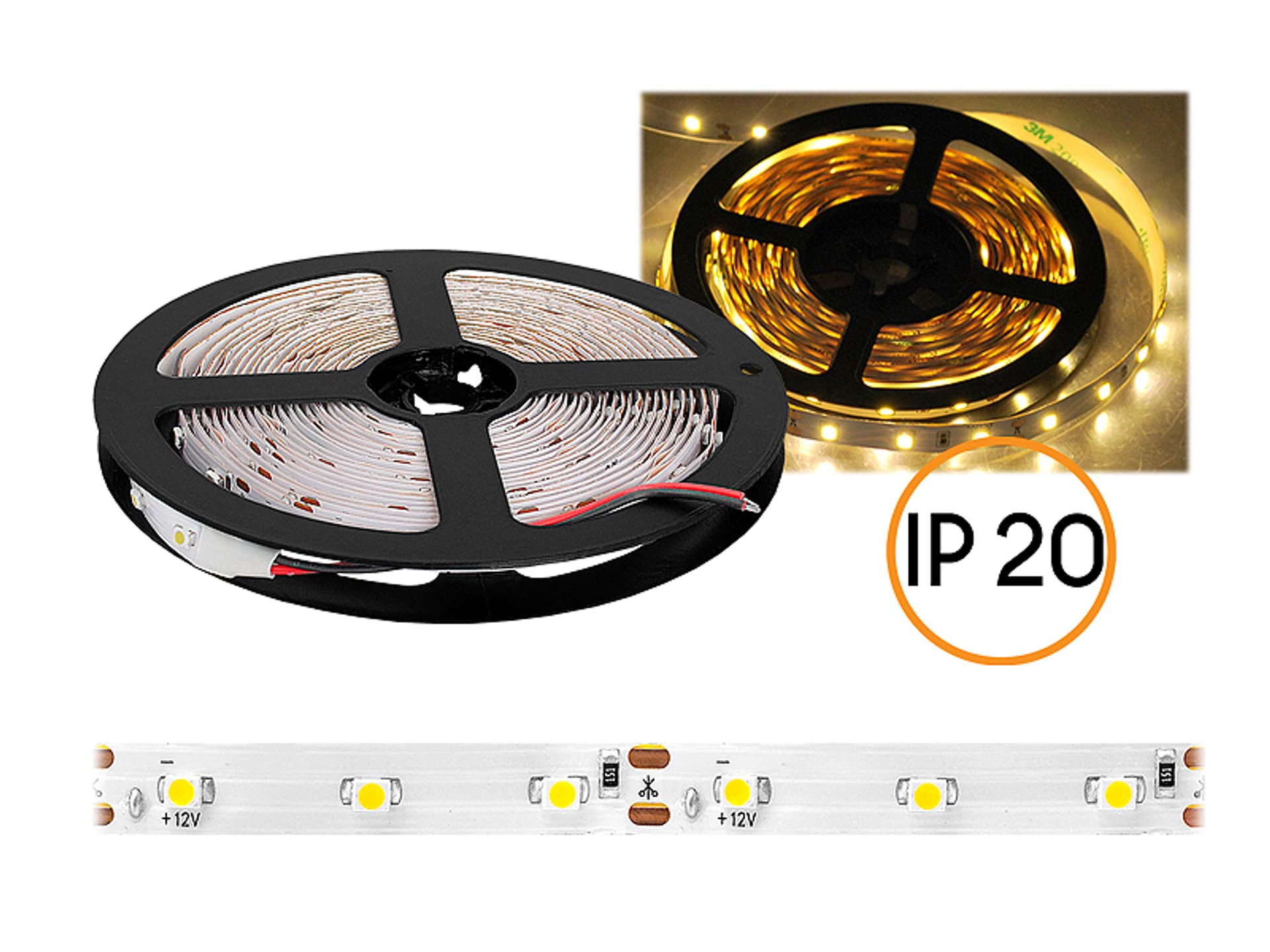 

1 rol. PS Sznur diodowy ECO IP20, światło ciepłe białe, 300 diod SMD2835, 5m, białe podłoże.