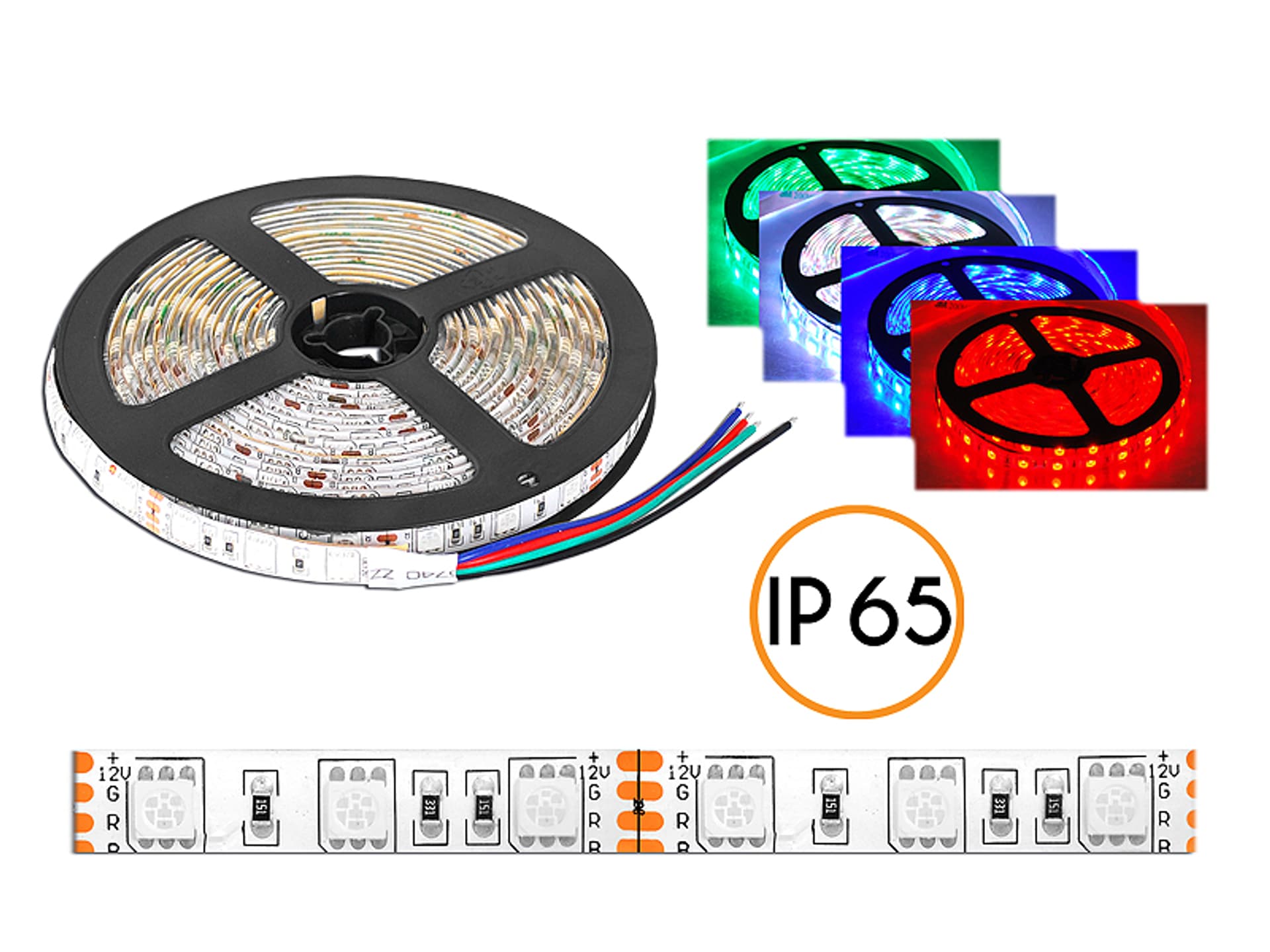 

1 rol. PS Sznur diodowy ECO, wodoodporny, RGB, 300diod SMD5050, 5m, białe podłoże.