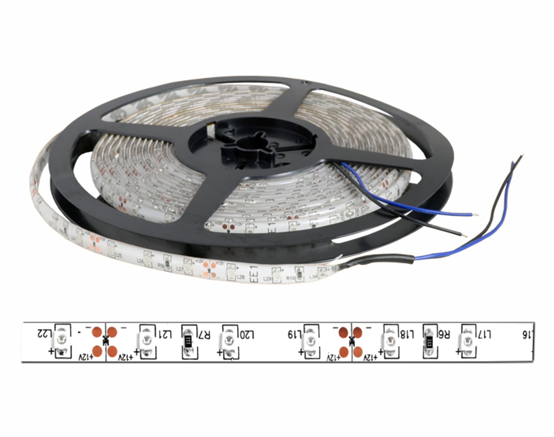 

1 szt. PS Sznur diodowy ECO IP65, niebieski, 300 diod SMD3528, 5m, białe podłoże.