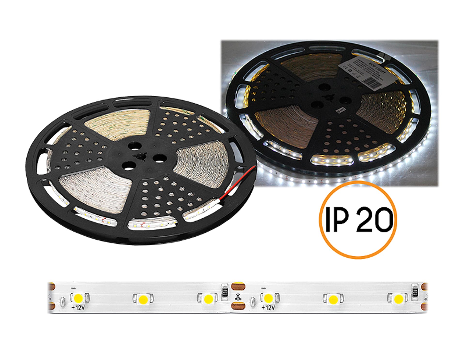 

1 rol. PS Sznur diodowy ECO IP20, światło ciepłe białe, 60diod/m, 50m, białe podłoże, SMD2835.