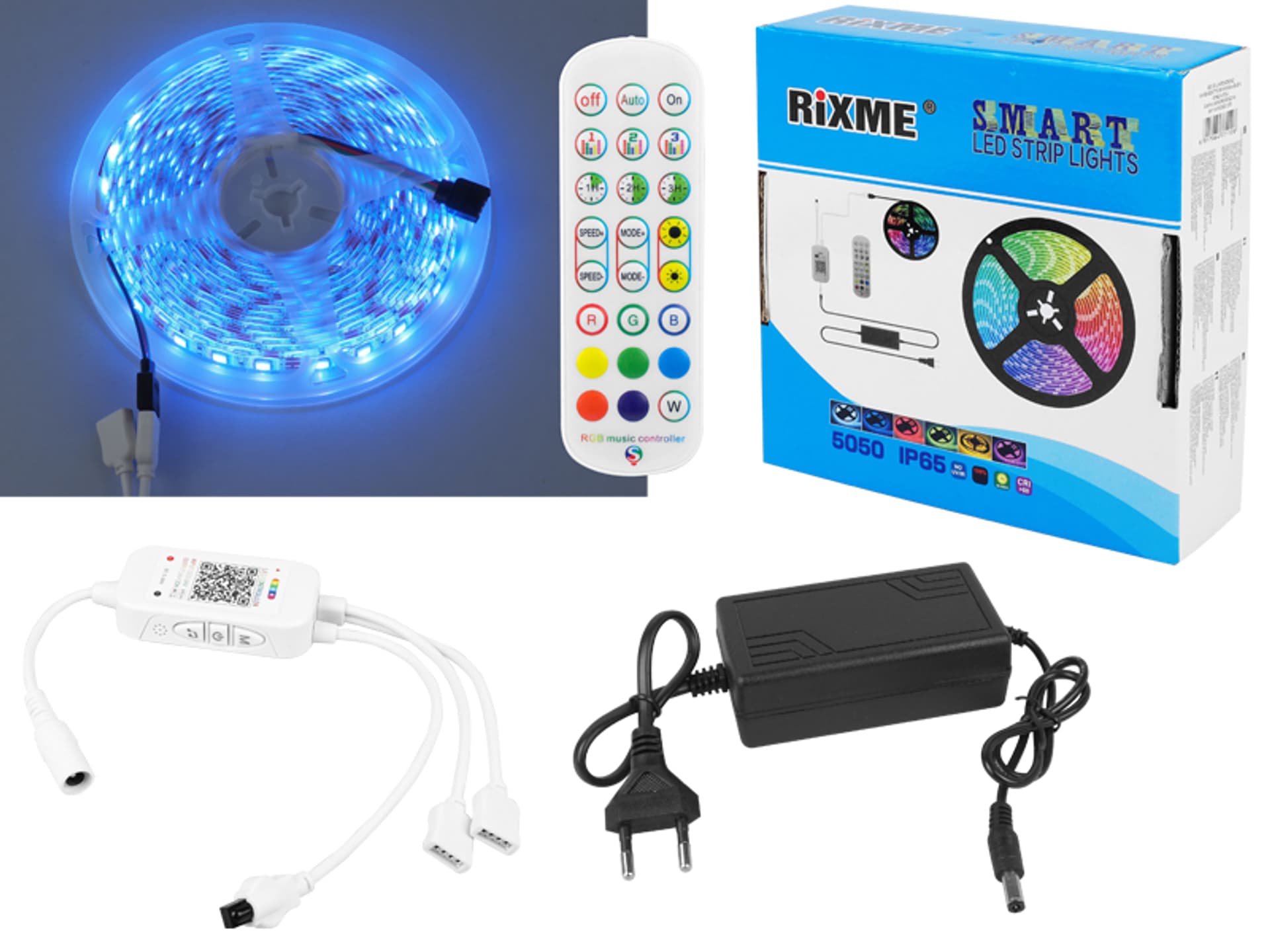 

1 szt. Sznur diodowy RGB, 5 m, Bluetooth, z pilotem.