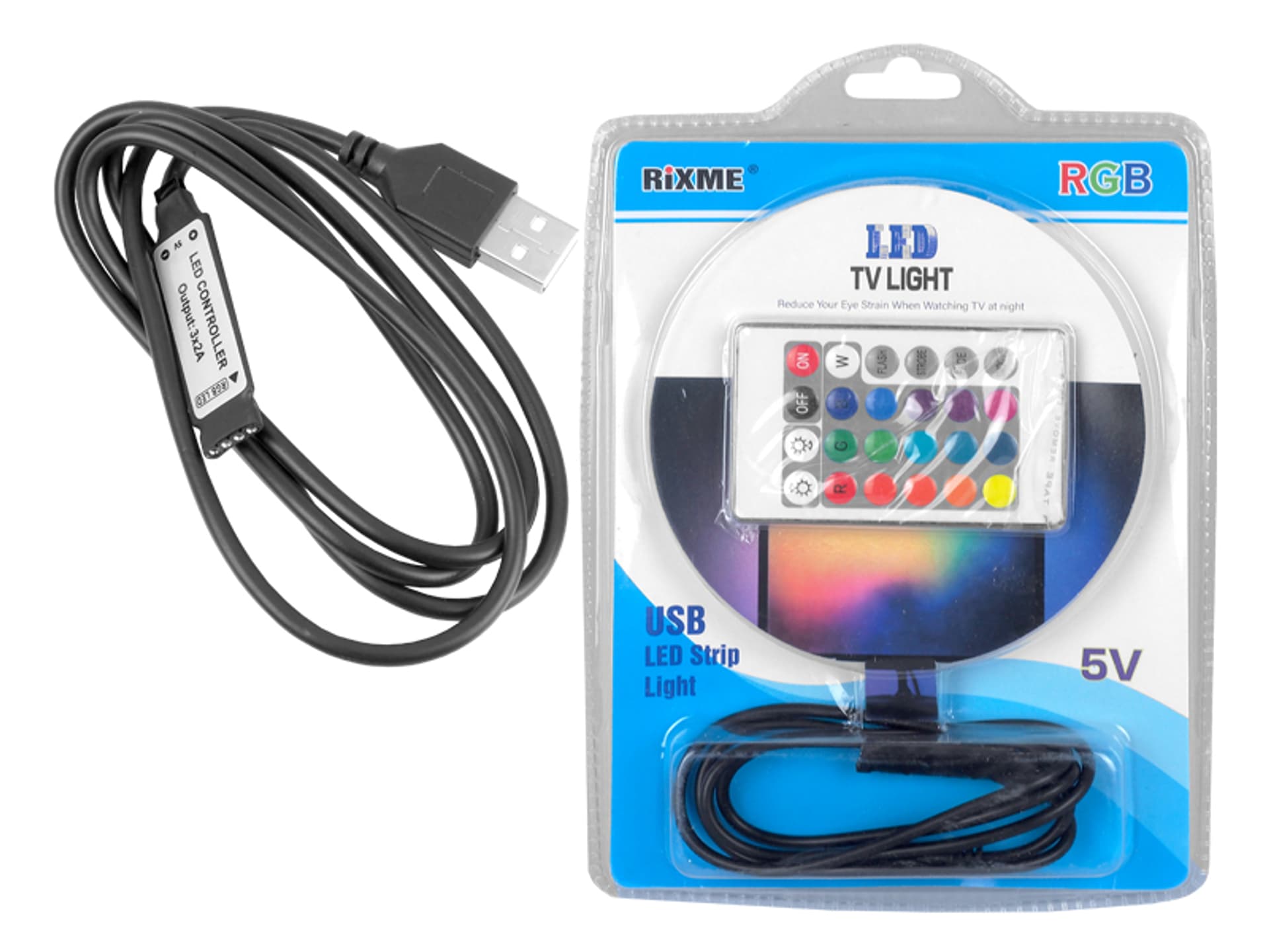 

1 szt. Sznur diodowy USB, 40 diod RGB 5050, czarne podłoże, 10 mm x 200 cm + sterownik + pilot.