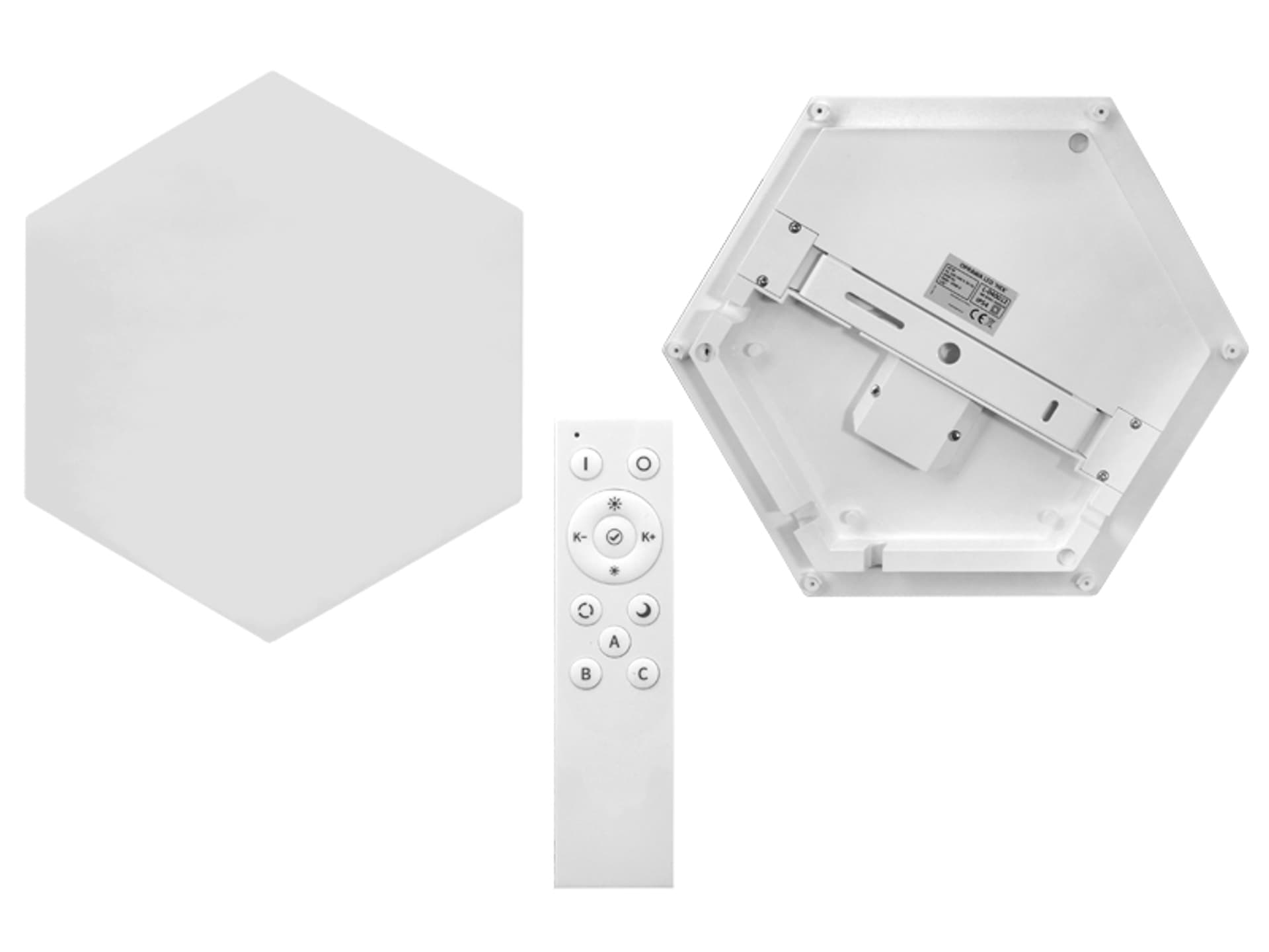 

PS Plafon LED HEX z pilotem IP54 24W 3000-6500K, NEW. (1LM)
