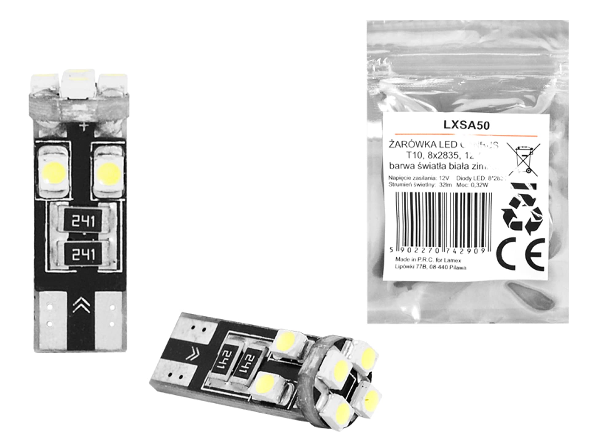 

1 kpl. ŻARÓWKA LED CANBUS T10, 8x2835, 12V, barwa światła biała zimna.
