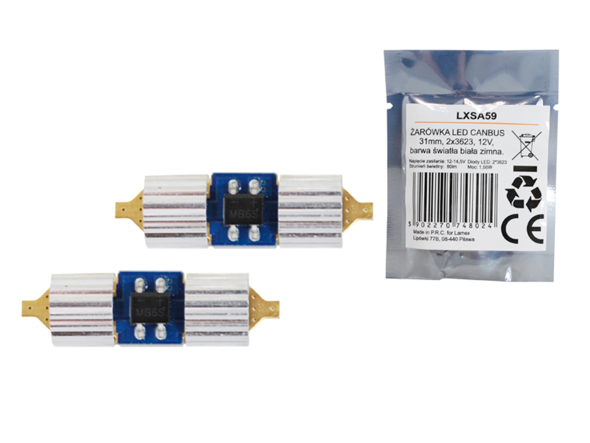

1 kpl. Żarówka LED CANBUS 31mm 2x3623 12V, światło białe zimne.