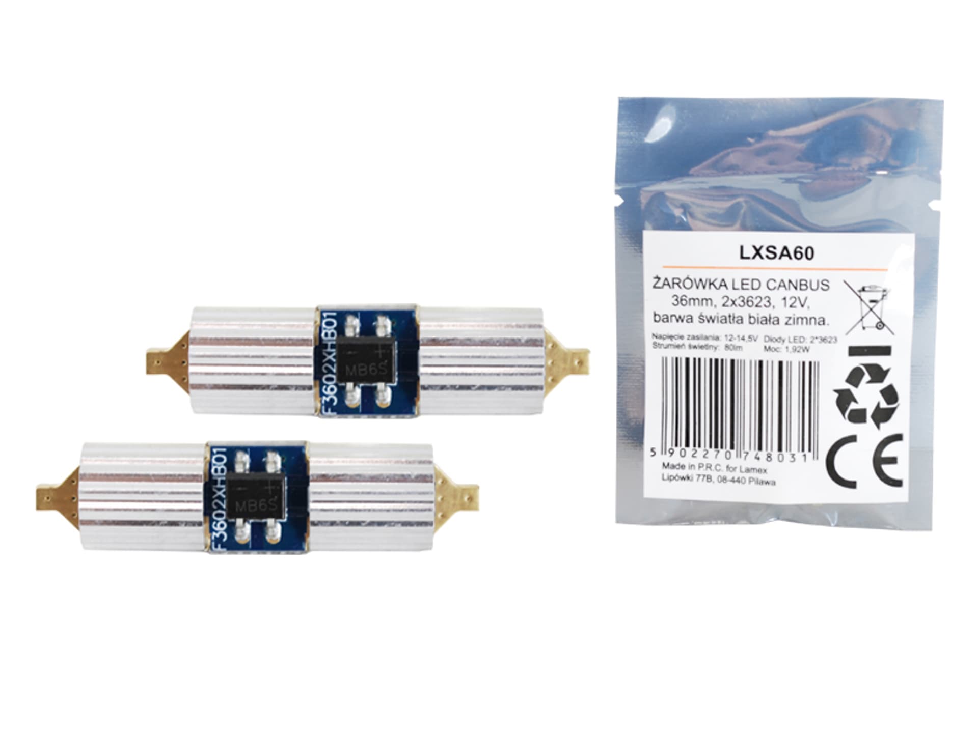 

1 kpl. Żarówka LED CANBUS 36mm 2x3623 12V, światło białe zimne.