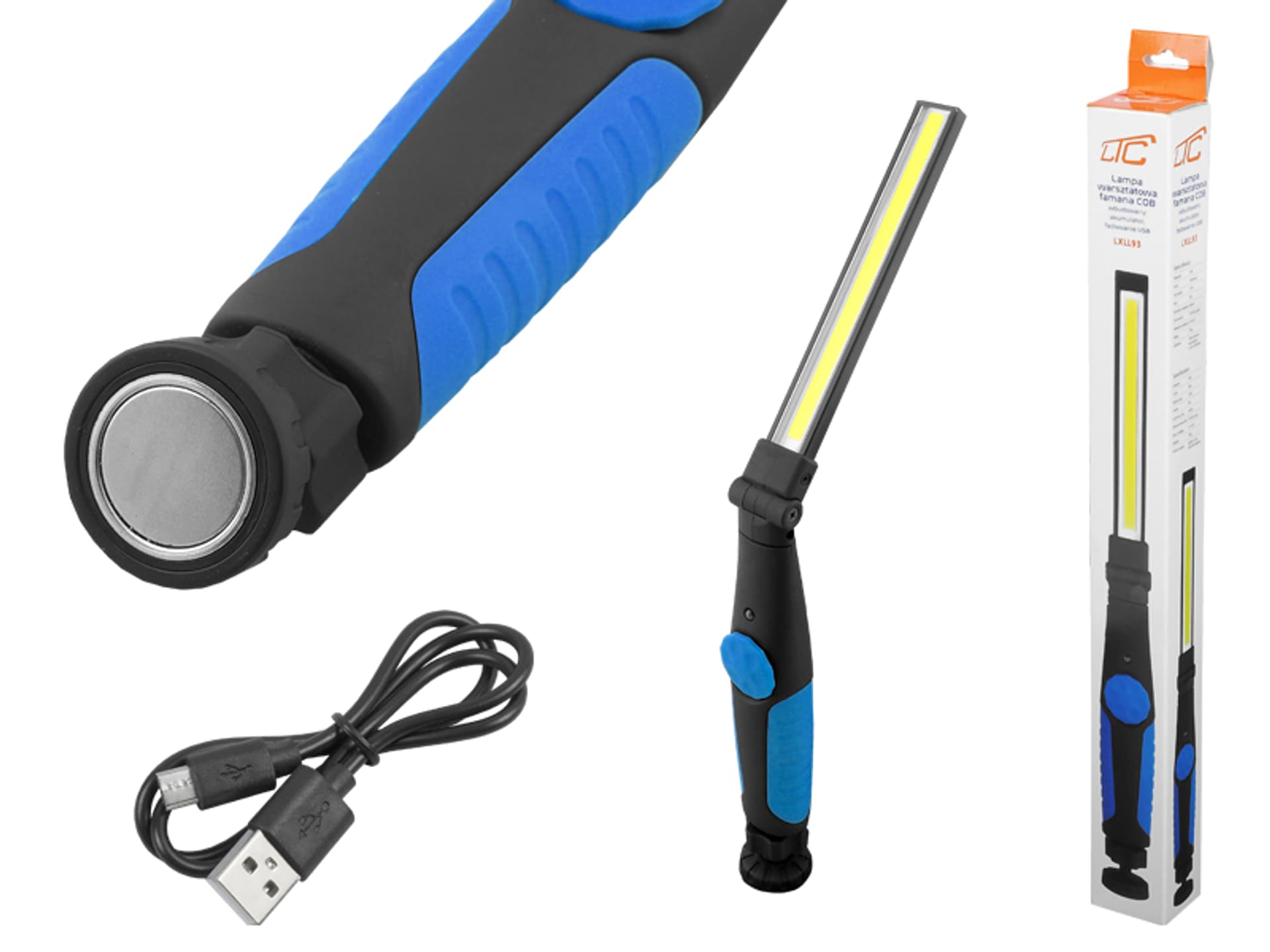 

1 szt. PS LTC Lampa warsztatowa łamana, COB, wbudowany akumulator, ładowanie USB.