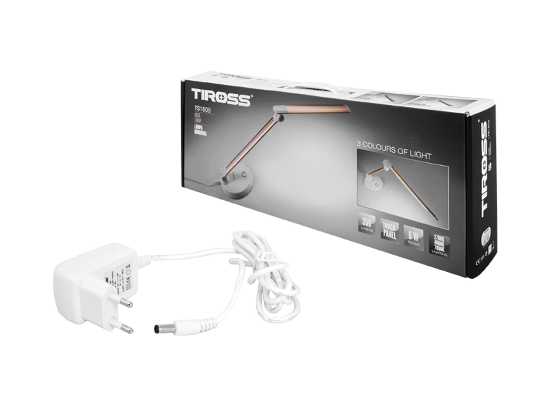 

1 szt. Lampka biurkowa TS-1808 60-LED 6W, potrójna regulacja temp.barwowej 2700K/4000K/7000K, srebrna.