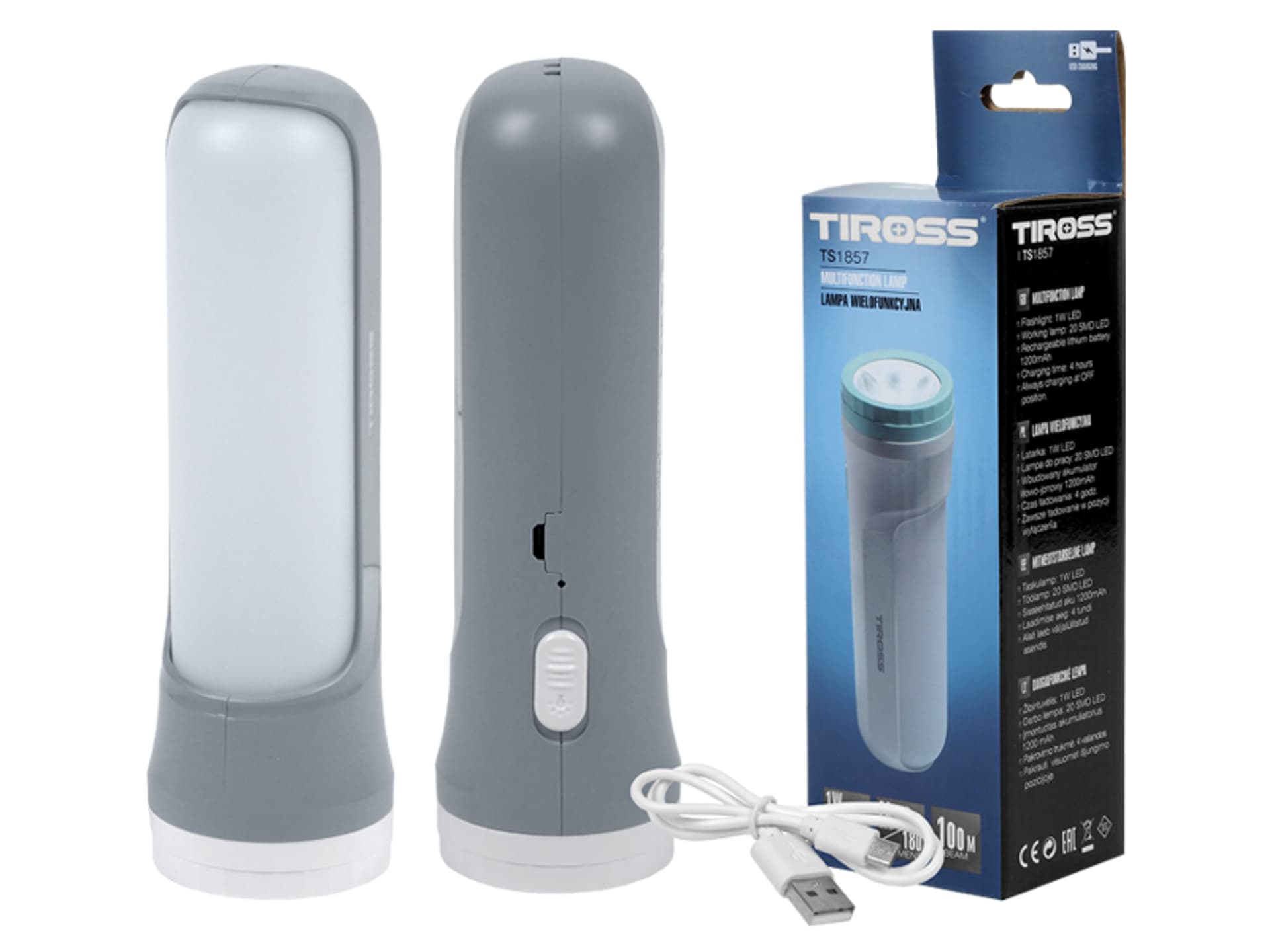 

Latarka ręczna TS-1857 1-LED 1W+ 20 LED z akumulatorem 1200mAh, szara. (1LM)