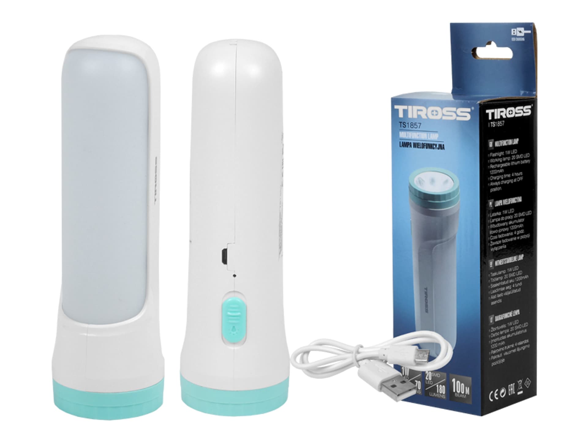 

Latarka ręczna TS-1857 1-LED 1W+ 20 LED z akumulatorem 1200mAh, biała. (1LM)
