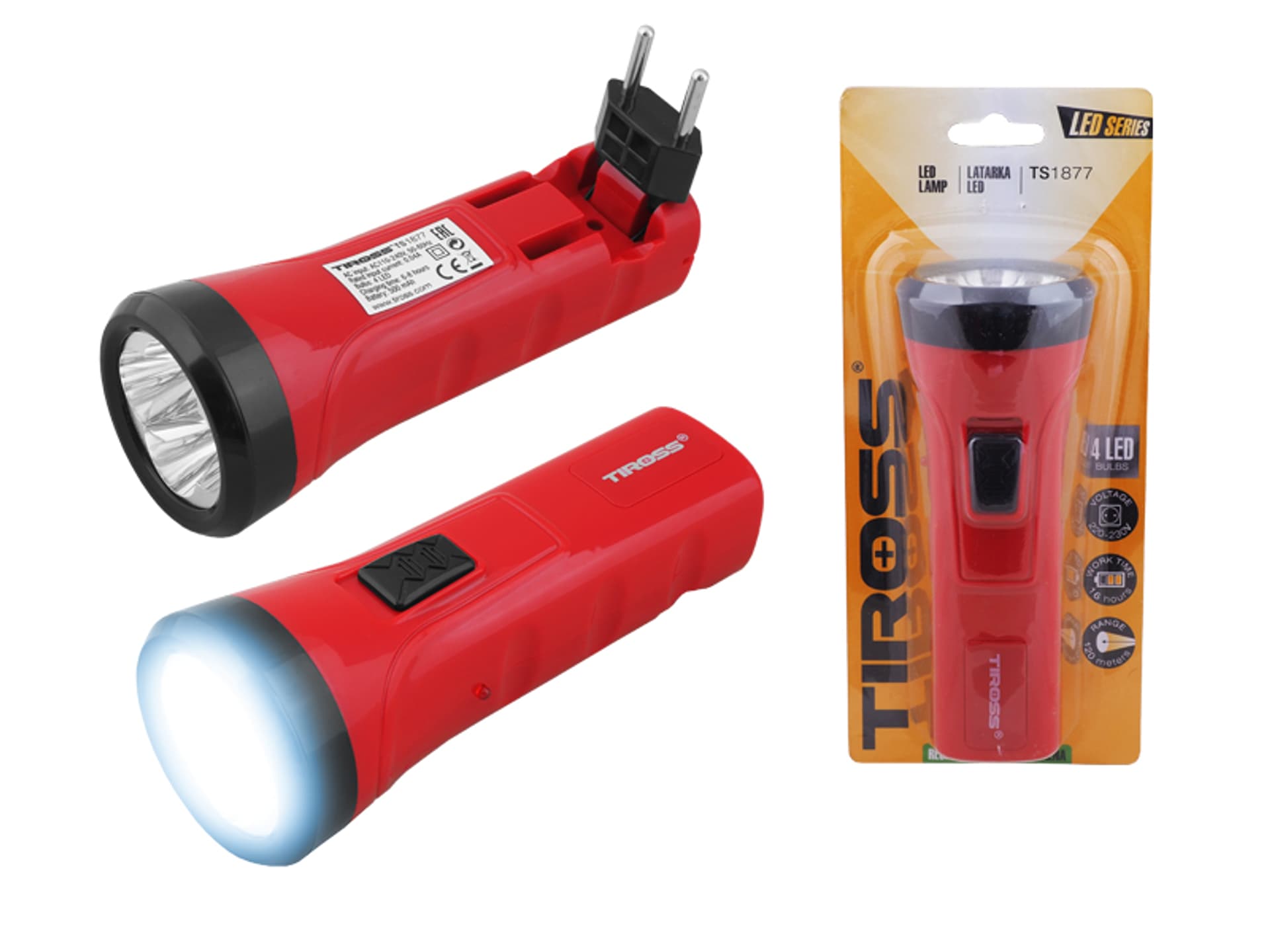 

Latarka ręczna 4-LED TS-1877 z akumulatorem 500mAh, czerwona. (1LM)