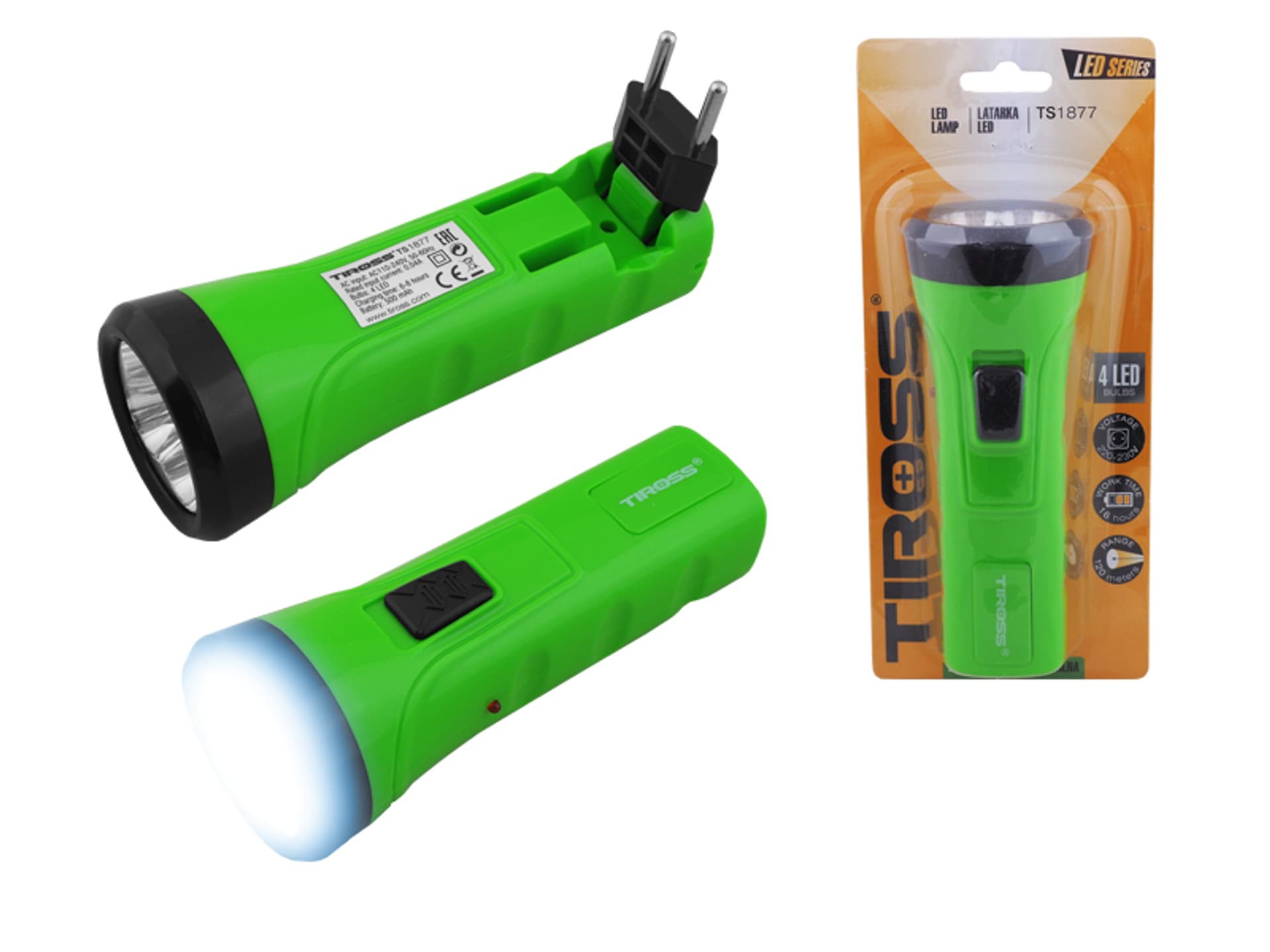 

Latarka ręczna 4-LED TS-1877 z akumulatorem 500mAh, zielona. (1LM)
