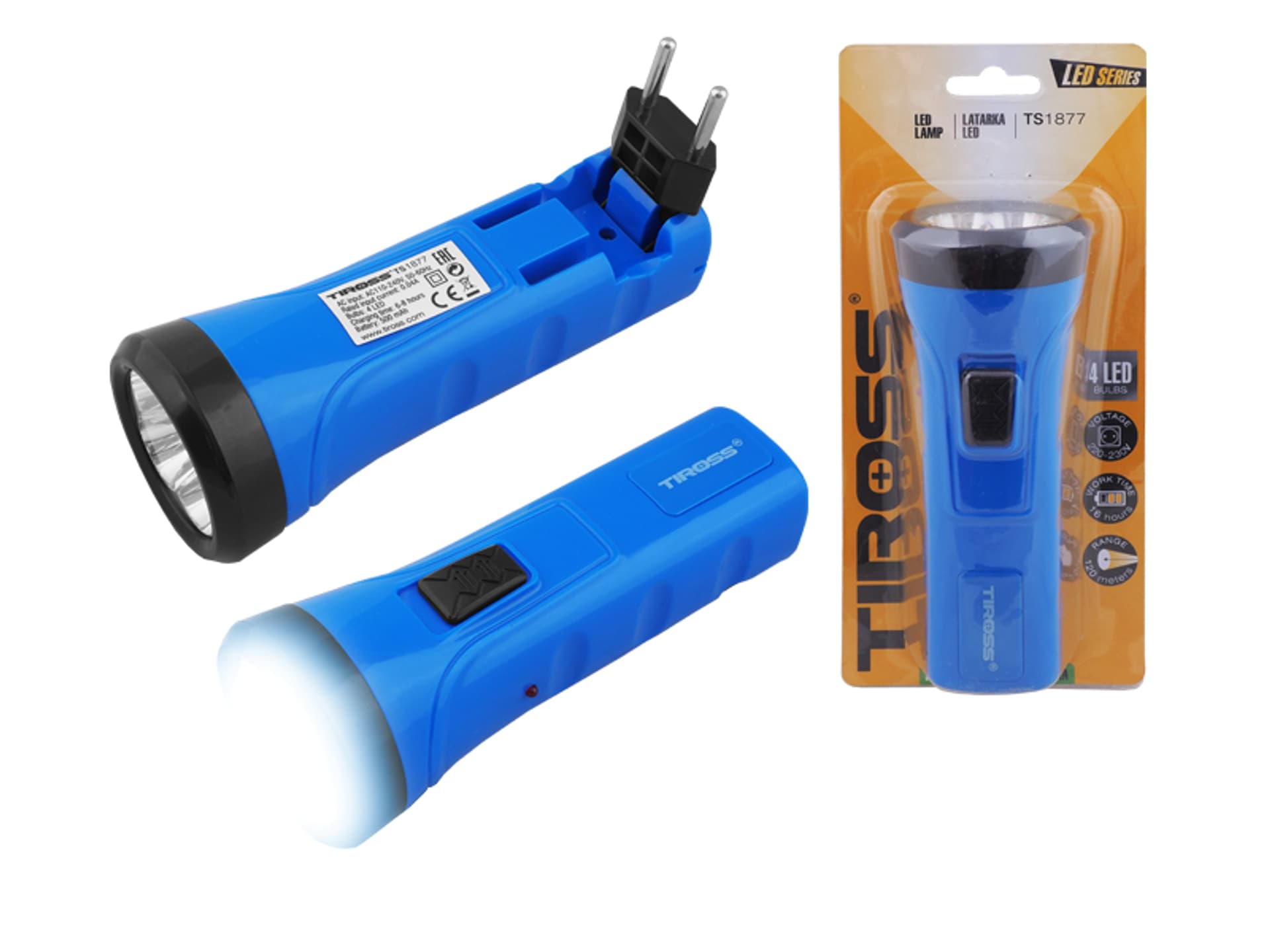 

Latarka ręczna 4-LED TS-1877 z akumulatorem 500mAh, niebieska. (1LM)