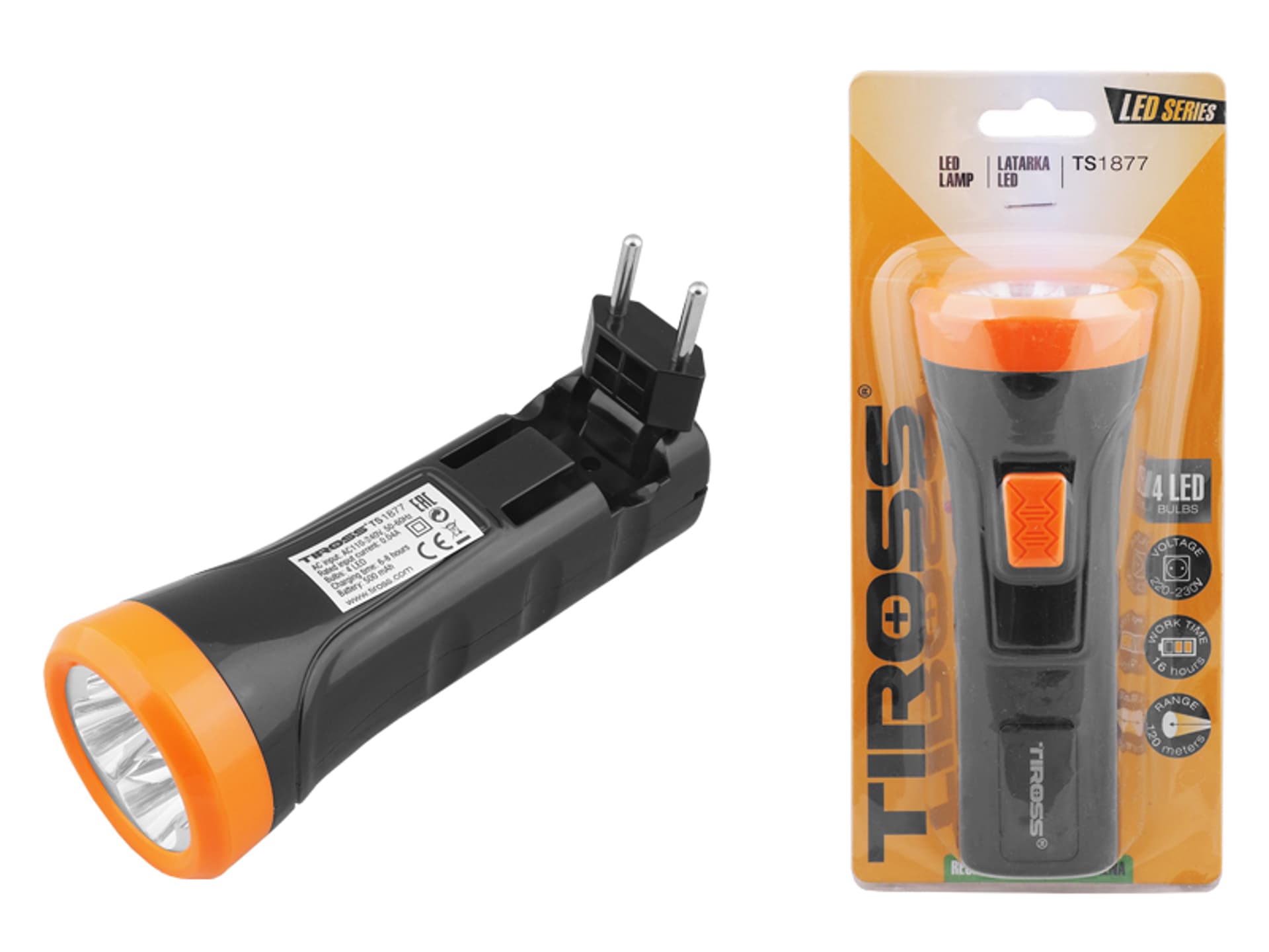 

Latarka ręczna 4-LED TS-1877 z akumulatorem 500mAh, czarna. (1LM)