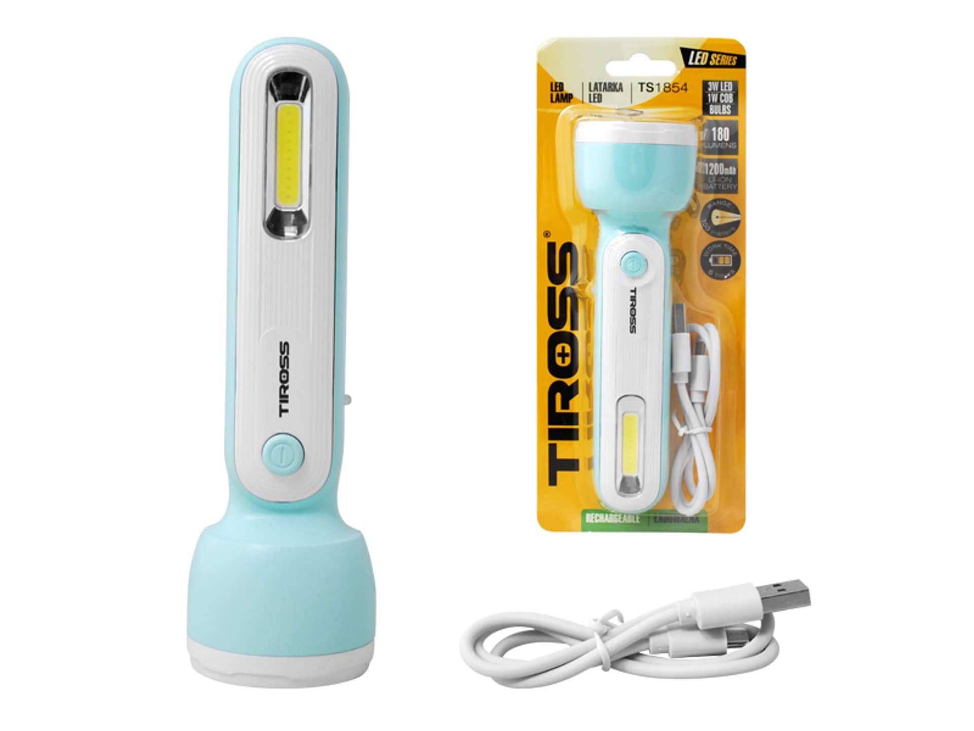 

Latarka ręczna 1-LED 3W+COB 1W z akumulatorem 1200mAh, zielona, kabel micro USB, ładowanie 4godz. w pozycji wyłączenia. (1LM