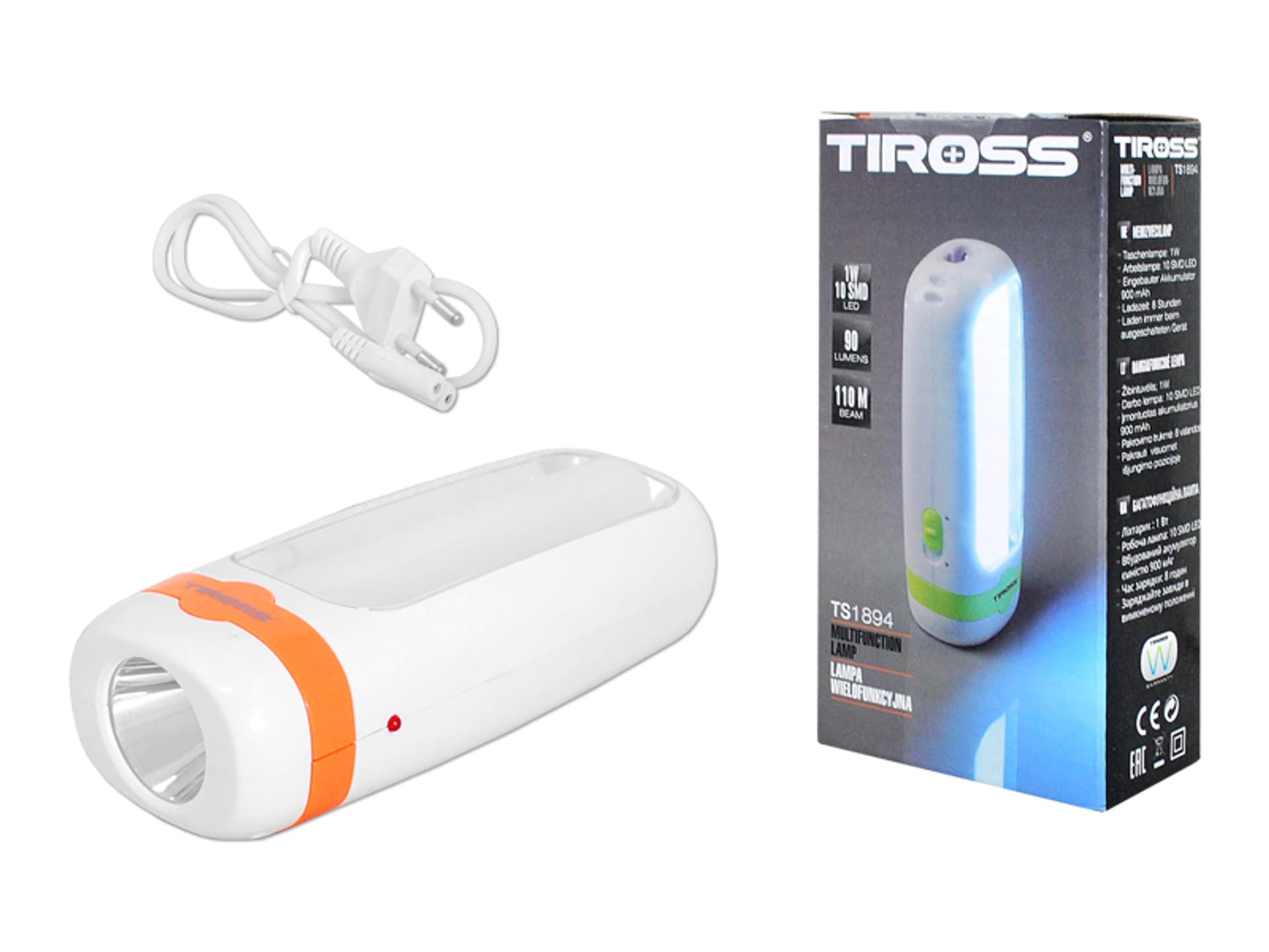 

Latarka ręczna LED 1W+10SMD TS-1894 z akumulatorem 900mAh, pomarańczowa. (1LM)