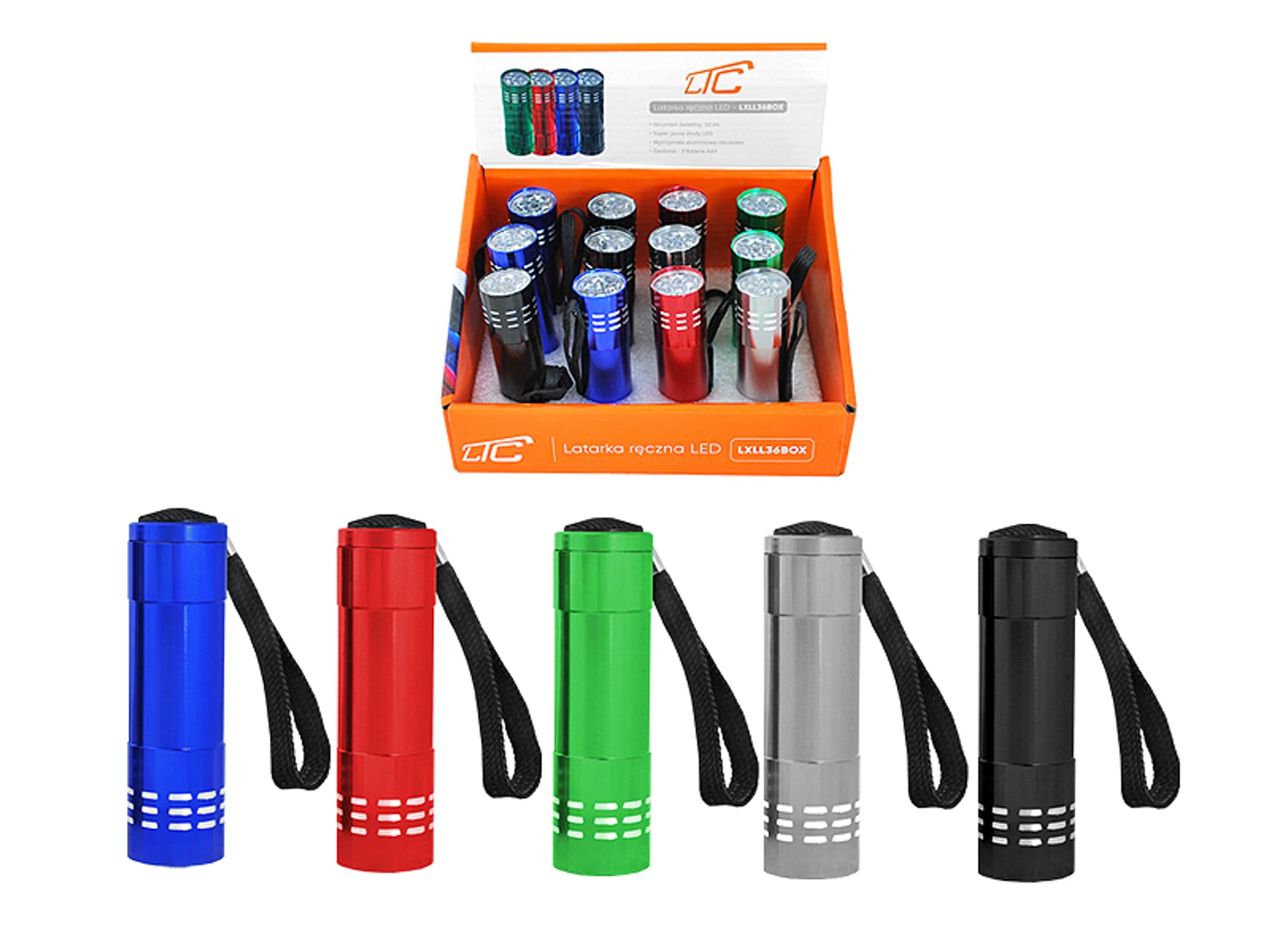 

12 szt. Latarka ręczna LTC LL36 9 LED, 12 sztuk (mix kolorów).