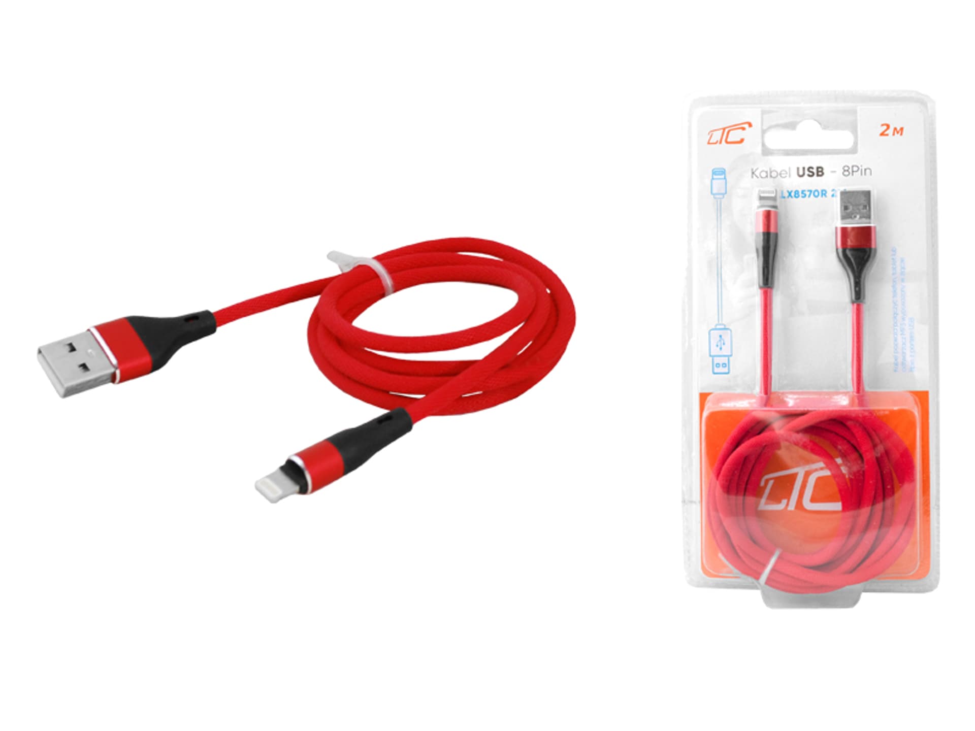 

PS Kabel USB - IPHONE 8pin 2m czerwony. (1LM)