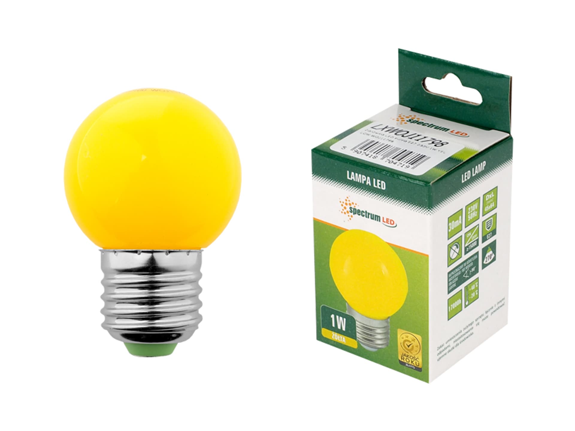 

1 szt. Żarówka LED kulka E27 230 V 1 W, żółta.