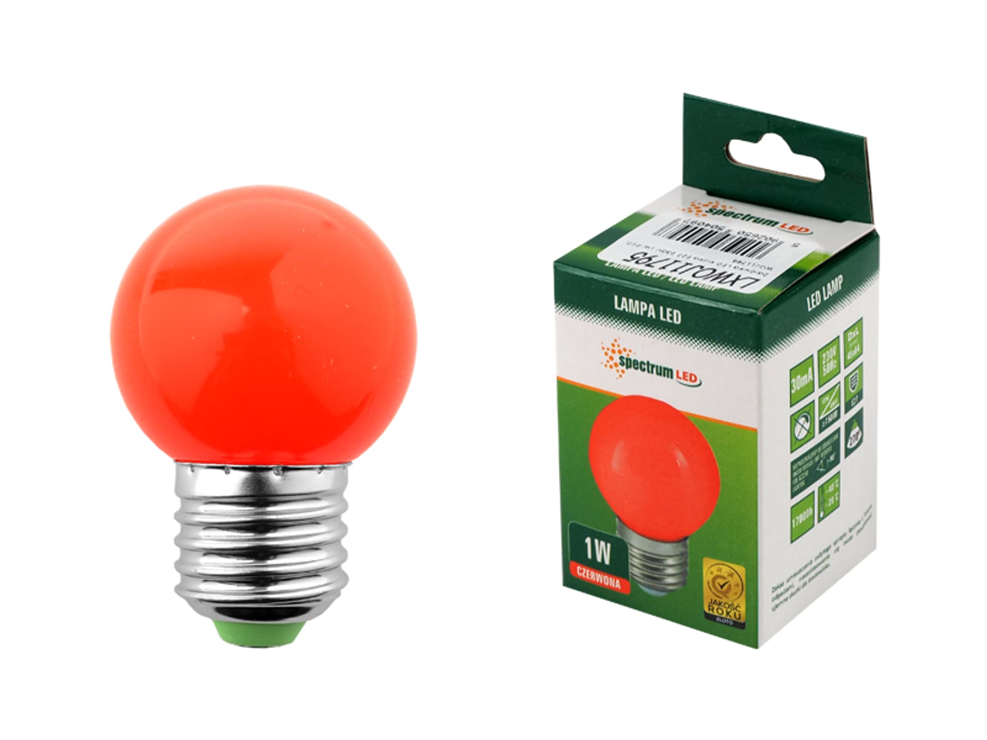 

Żarówka LED kulka E27 230 V 1 W, czerwona. (1LM)