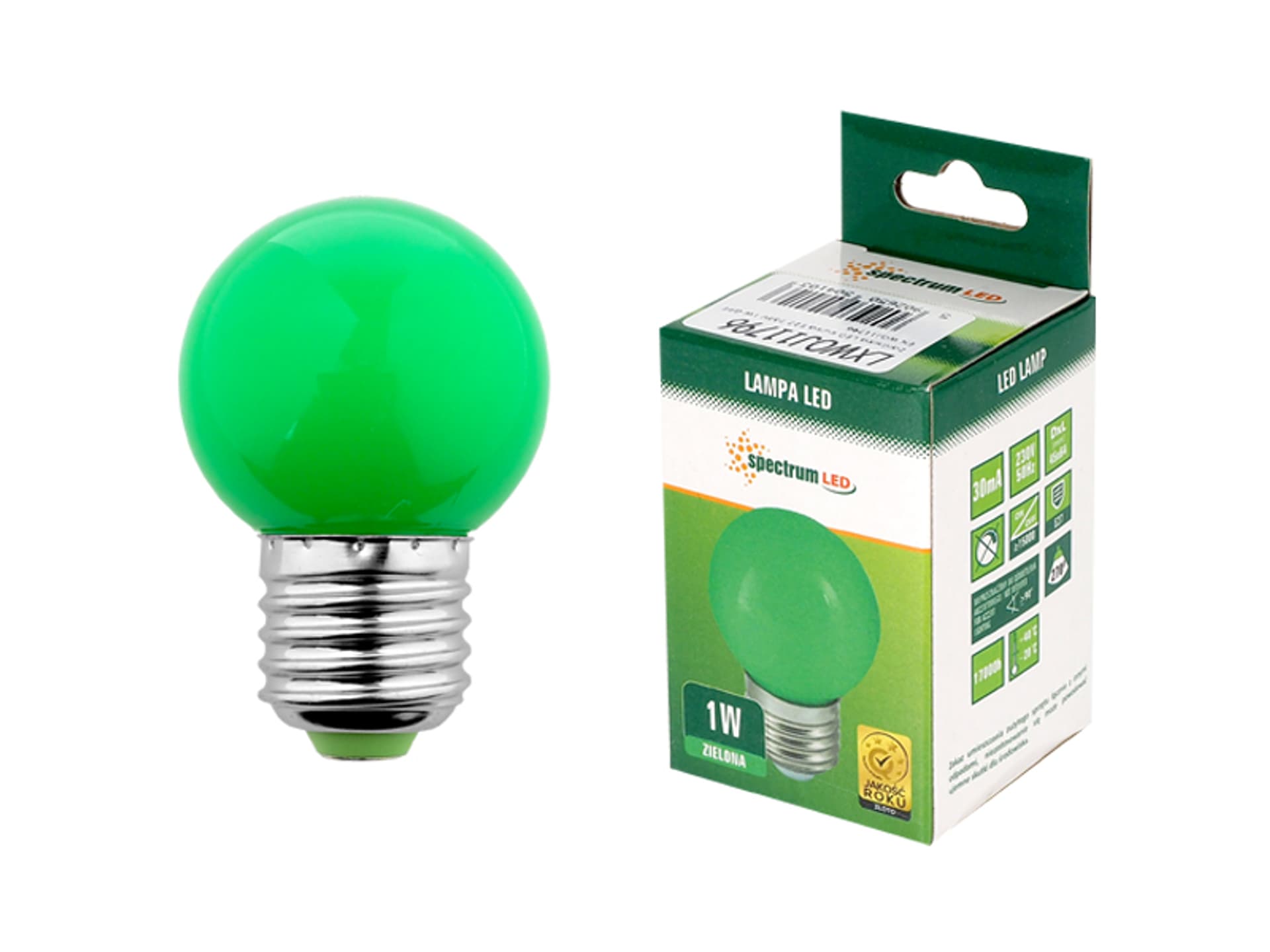 

1 szt. Żarówka LED kulka E27 230 V 1 W, zielona.