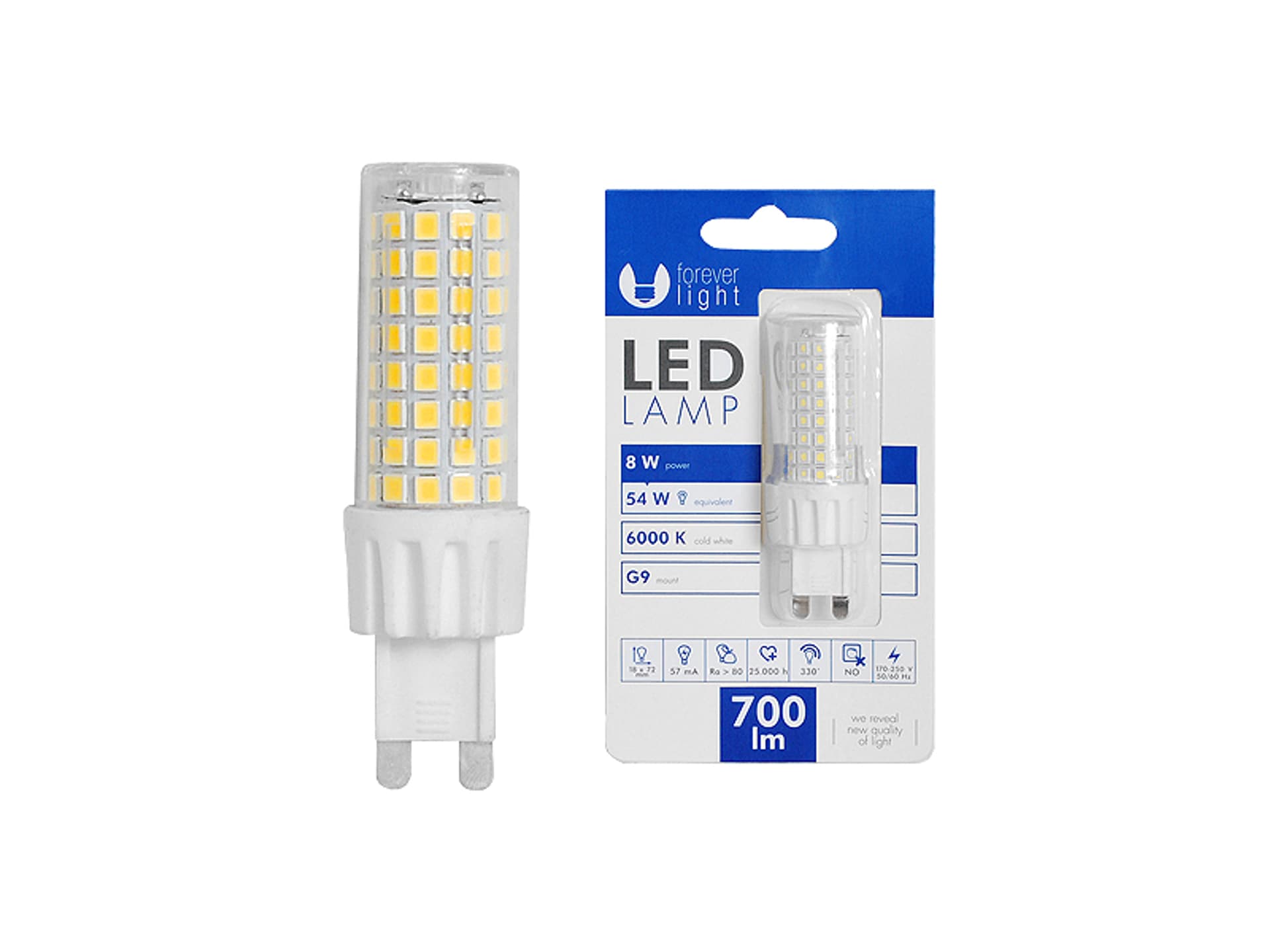 

1 szt. Żarówka LED TF0 G9 8W 230V, światło zimne białe (6000K), 700LM.