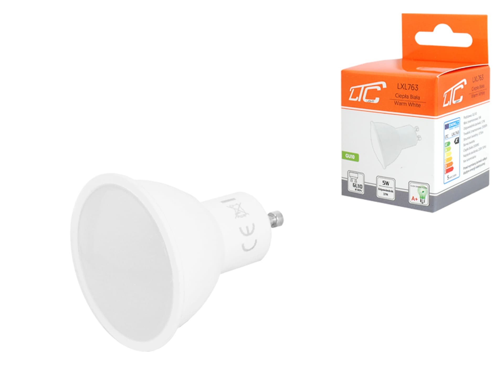 

PS Żarówka LTC LED, GU10, SMD, 5W, 230V, światło ciepłe białe, 375lm. (1LM)