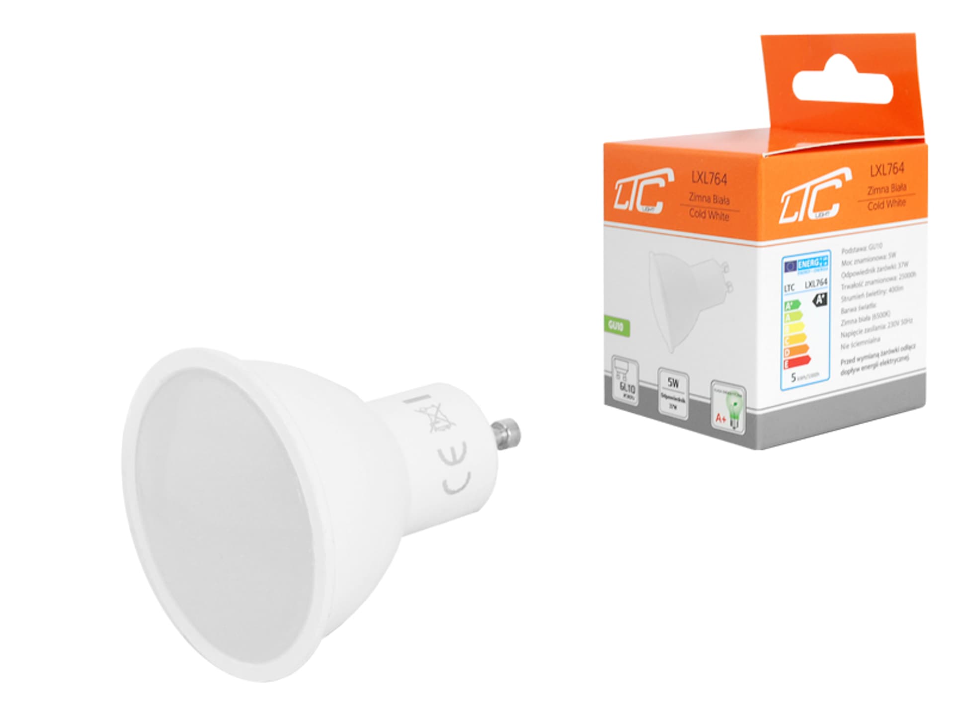 

1 szt. PS Żarówka LTC LED, GU10, SMD, 5W, 230V, światło zimne białe, 400lm.