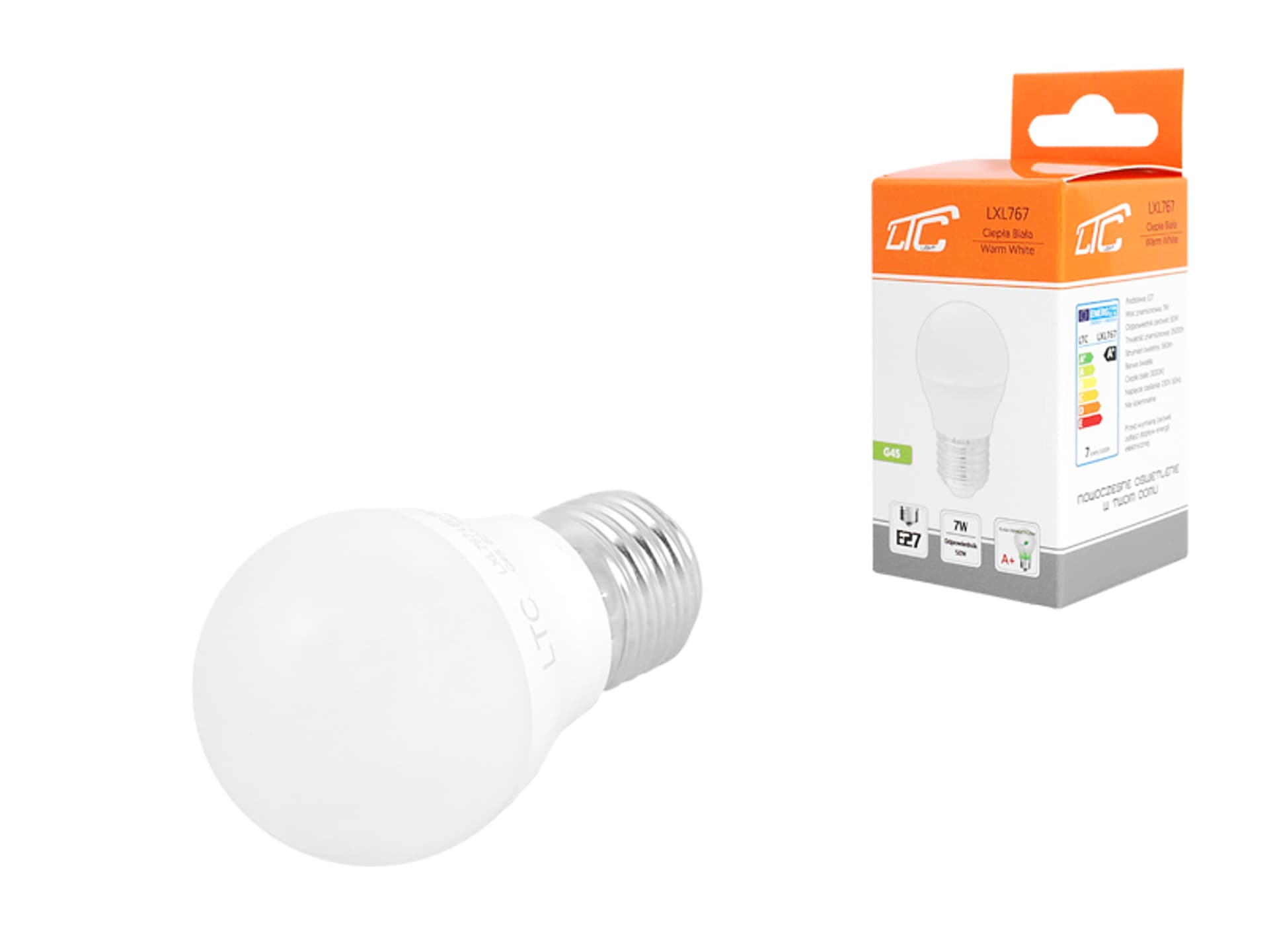 

1 szt. PS Żarówka LTC LED, G45, E27, SMD, 7W, 230V, światło ciepłe białe, 560lm.
