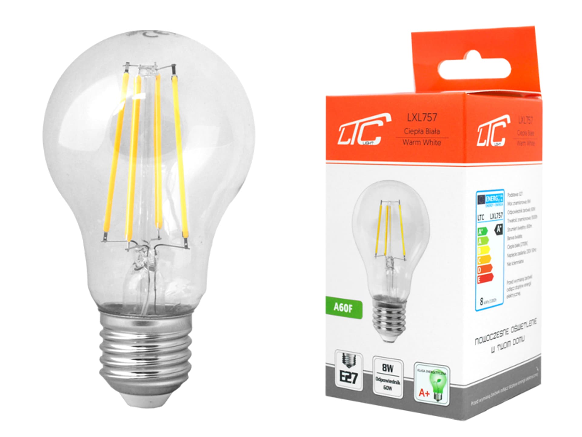 

1 szt. PS Żarówka LED A60 8W, E27, Filament, 2700K, 810lm, 230V.