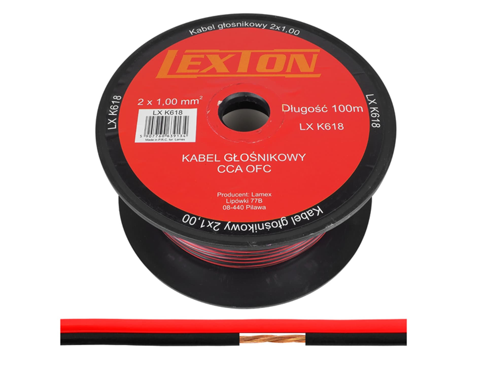

1 rol. Kabel głośnikowy 2 x 1,00 CCA, czarno-czerwony.