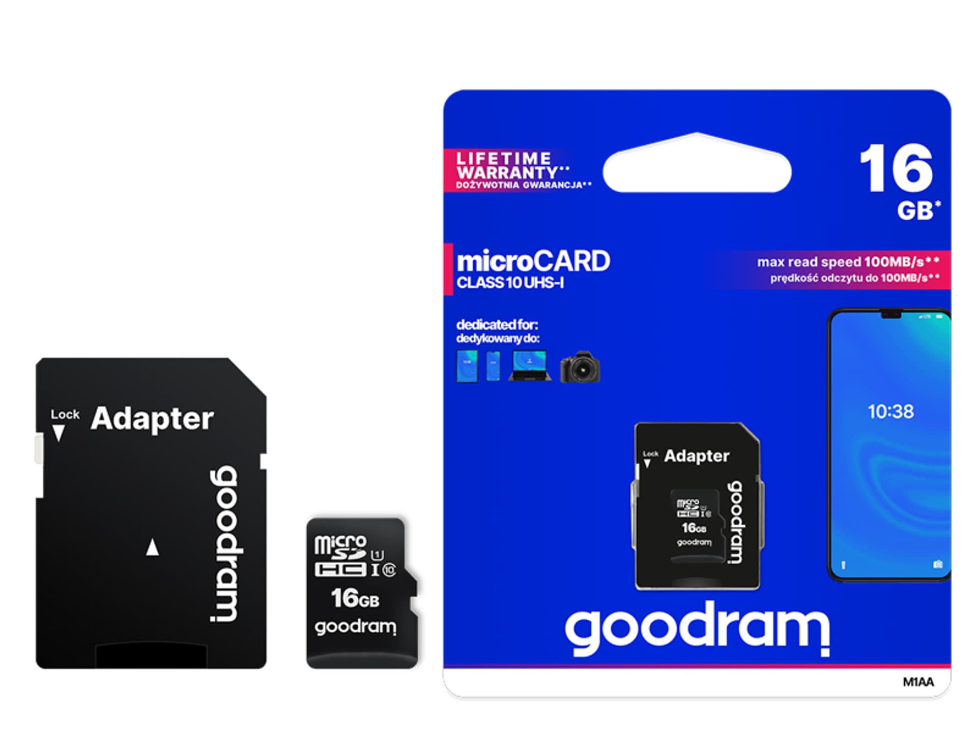 

1 szt. KARTA MicroSD 16 GB + adapt GOODRAM CLASS10 UHS-1.