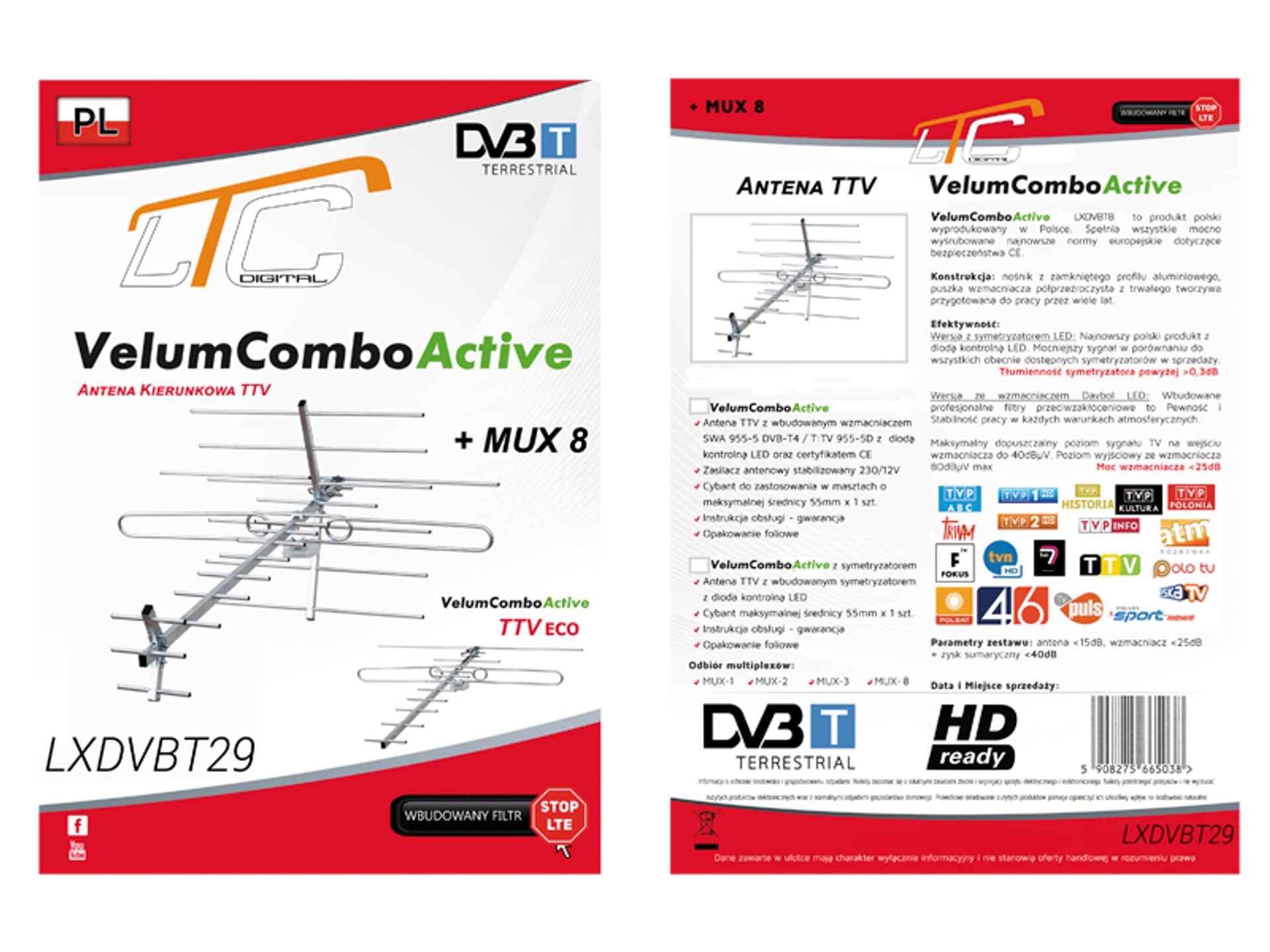 

PS Antena DVB-T TURBO TV-MUX8 COMBO VHF/UHF polaryzacja pozioma (H) + symetryzator. (1LM)